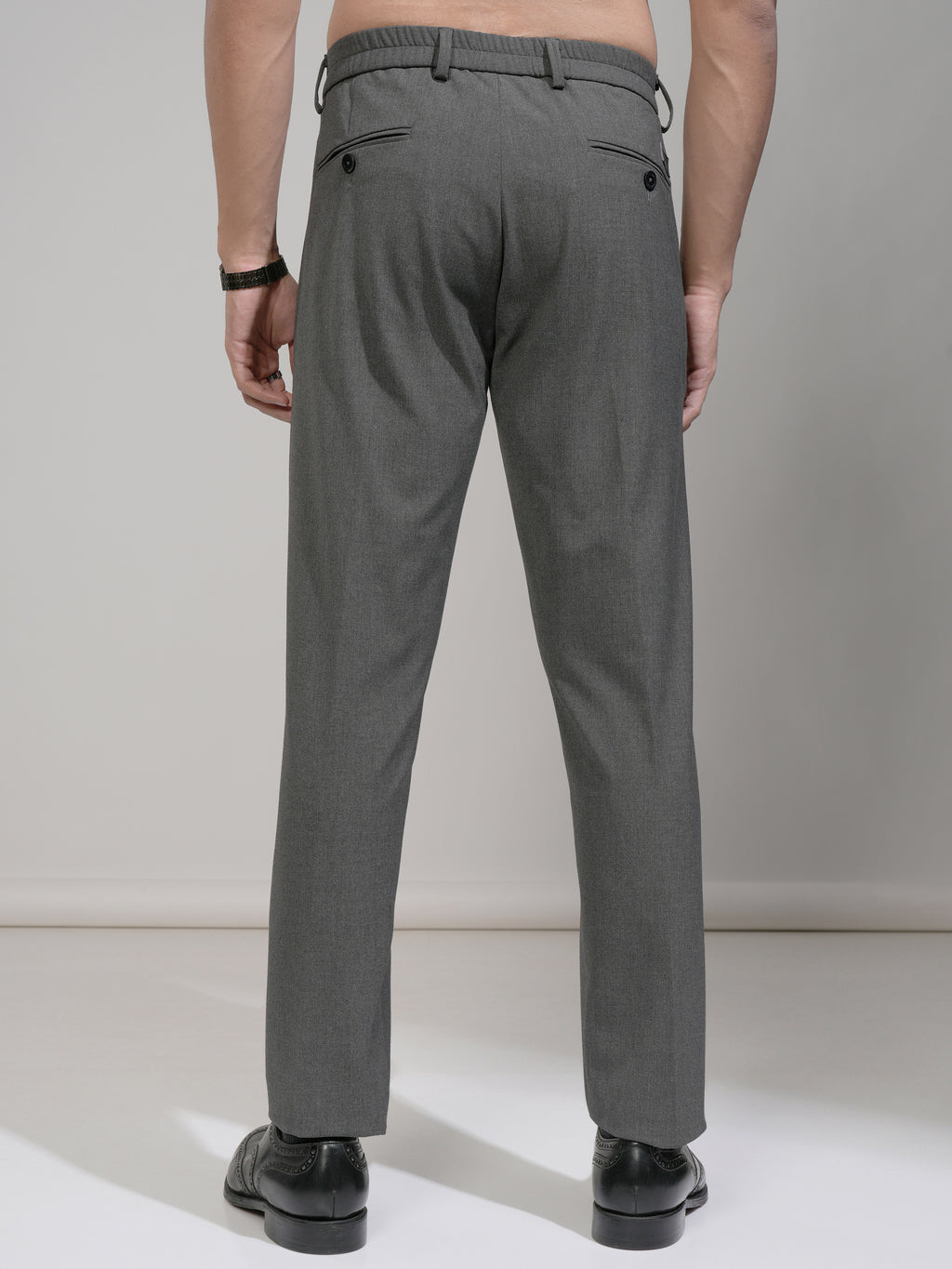 Highlander Men Charcoal Slim Fit Solid Formal Trouser - Charcoal - Image 3
