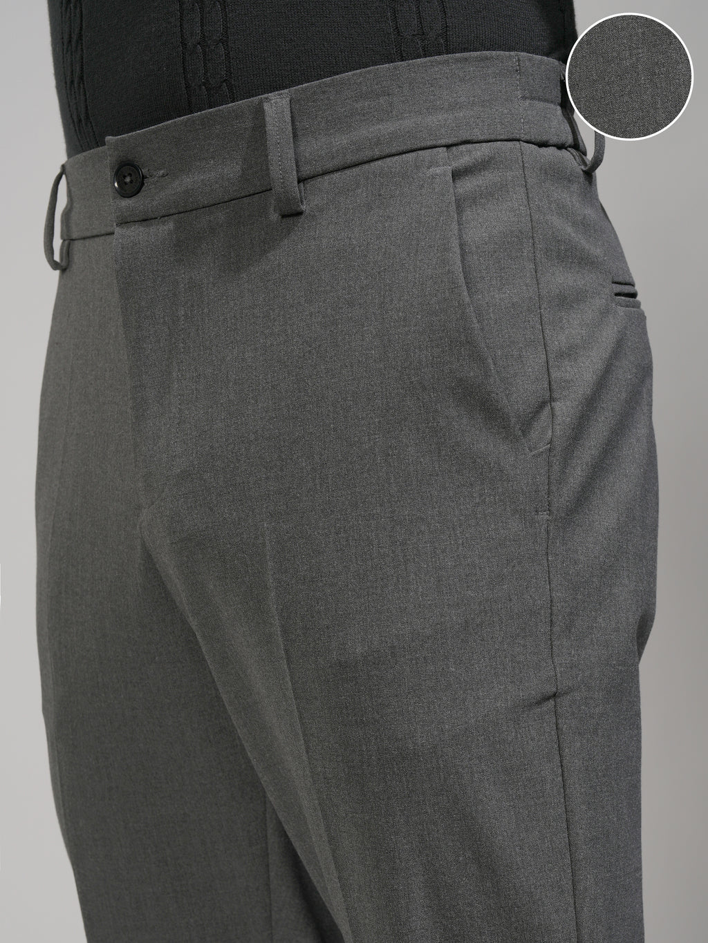 Highlander Men Charcoal Slim Fit Solid Formal Trouser - Charcoal - Image 5