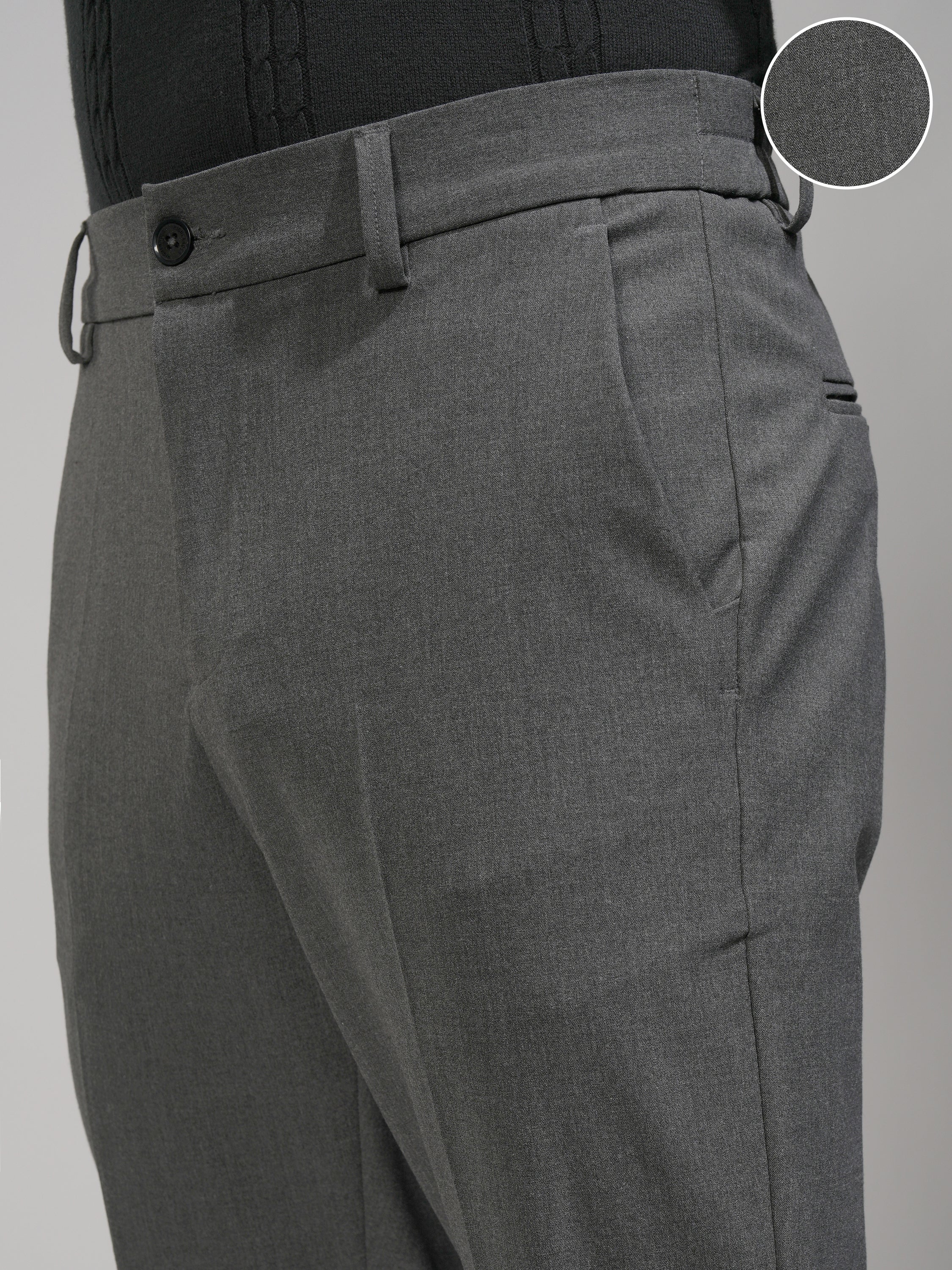 Highlander Men Charcoal Slim Fit Solid Formal Trouser - Charcoal - Image 5