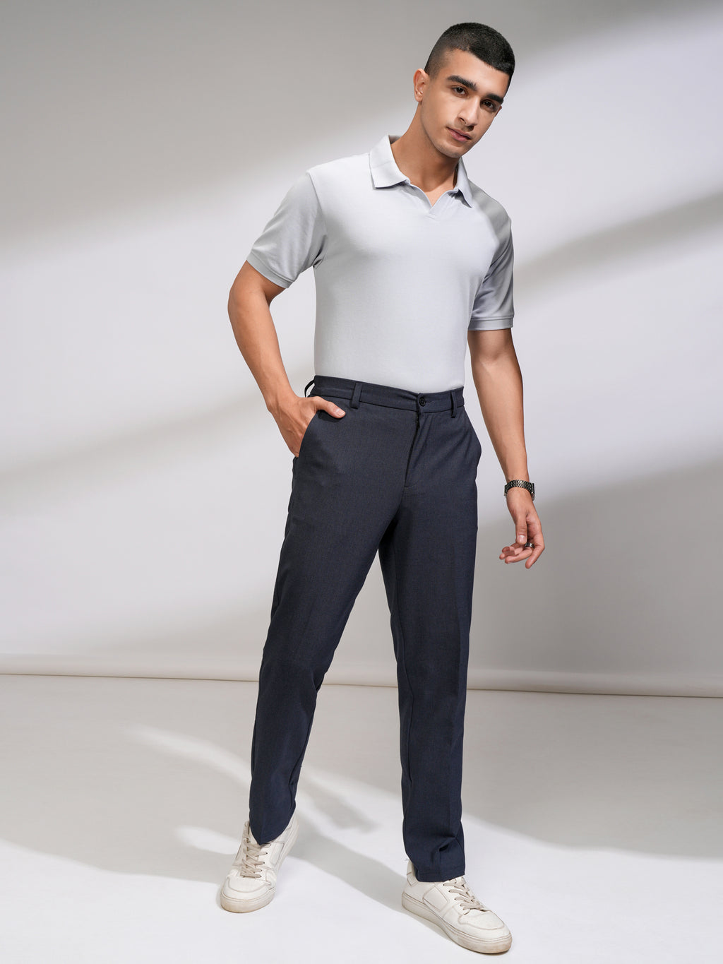 Highlander Men Navy Blue Relaxed Fit Solid Casual Trouser - Navy Blue - Image 2