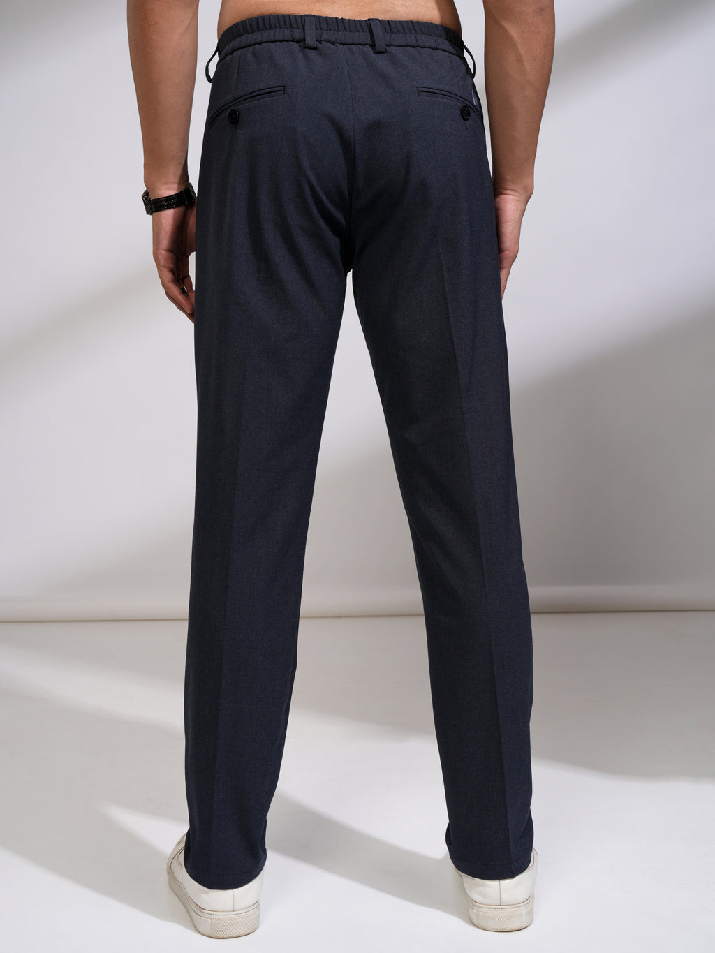 Highlander Men Navy Blue Relaxed Fit Solid Casual Trouser - Navy Blue - Image 3