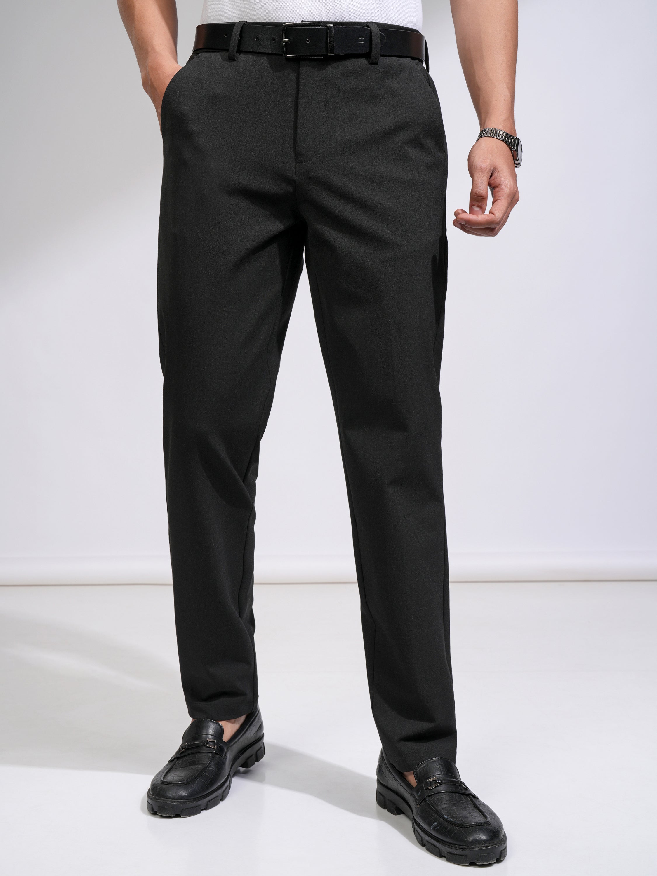 Highlander Men Black Relaxed Fit Solid Casual Trouser - Black - Image 1