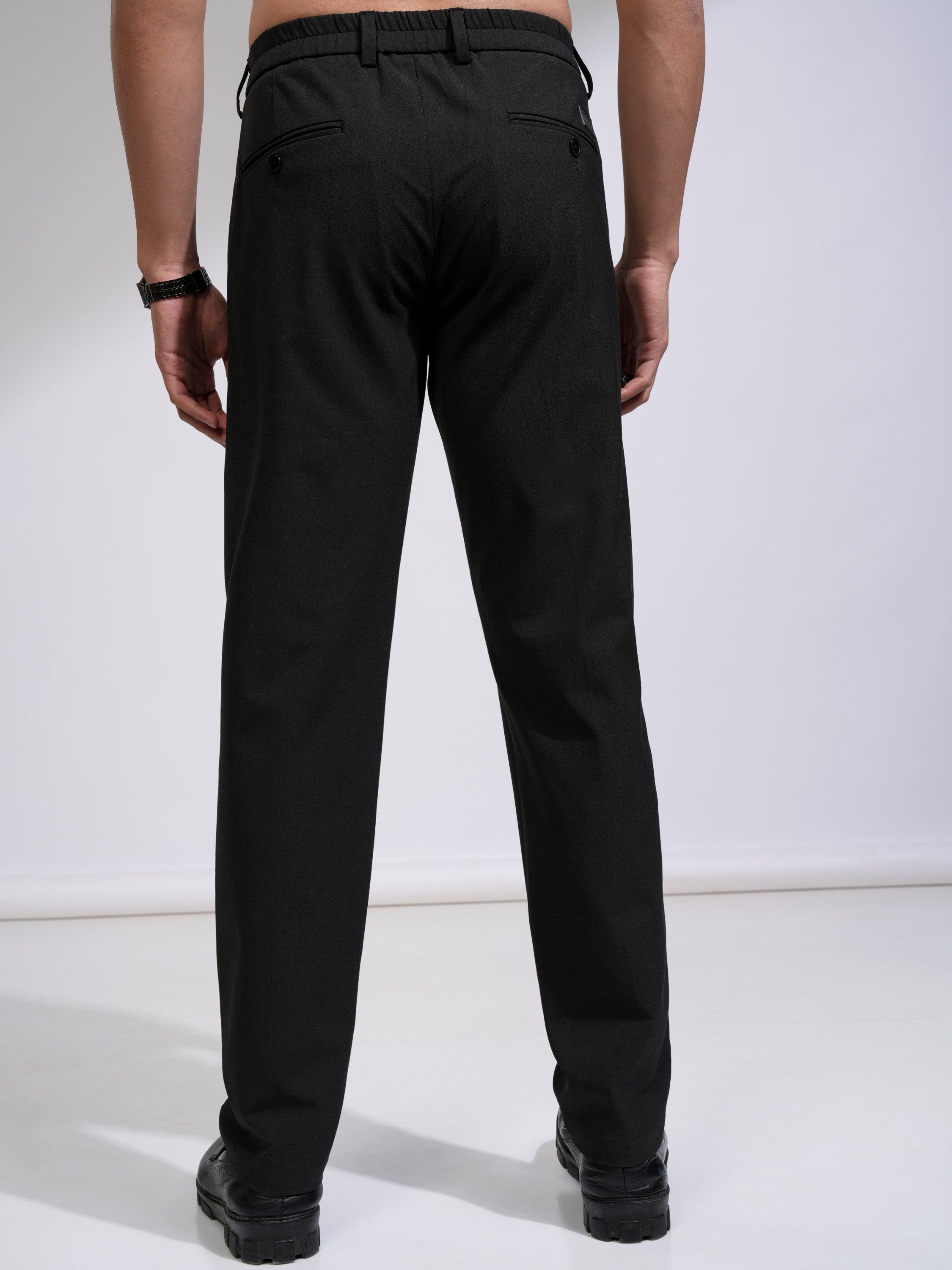 Highlander Men Black Relaxed Fit Solid Casual Trouser - Black - Image 3