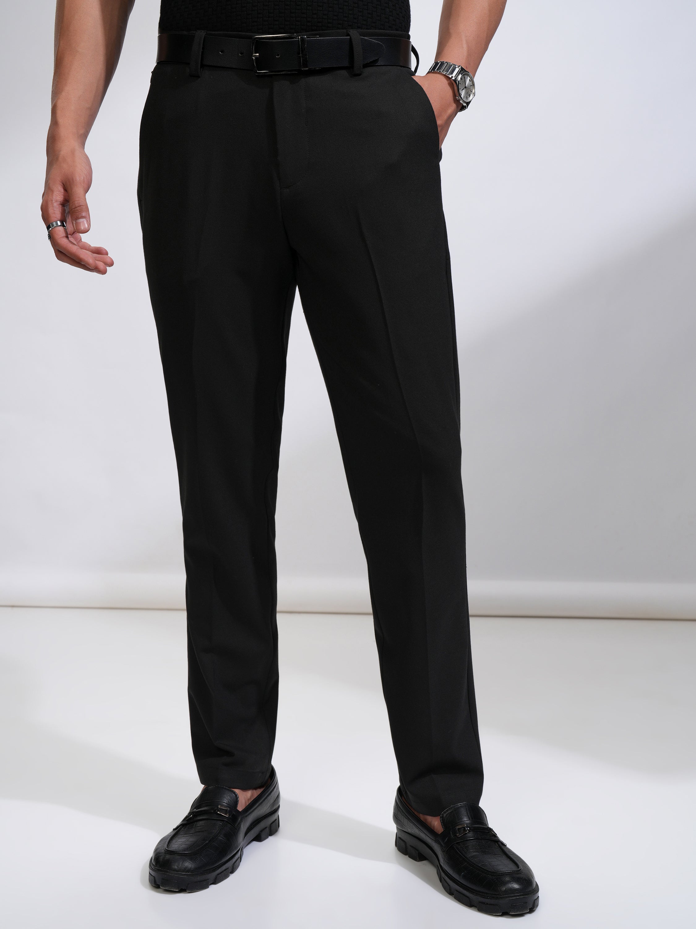 Highlander Men Black Slim Fit Solid Casual Trouser - Black - Image 1