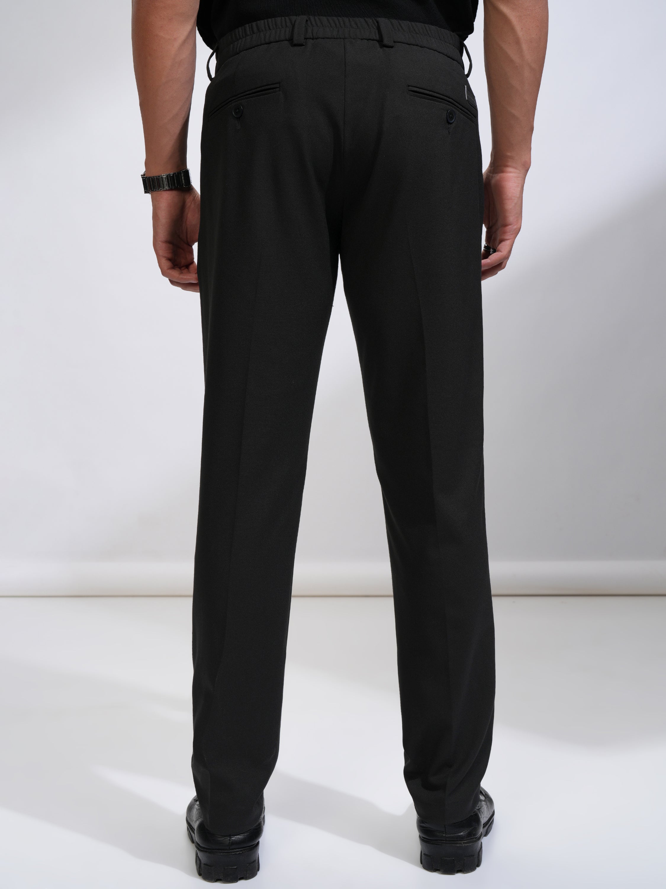 Highlander Men Black Slim Fit Solid Casual Trouser - Black - Image 3