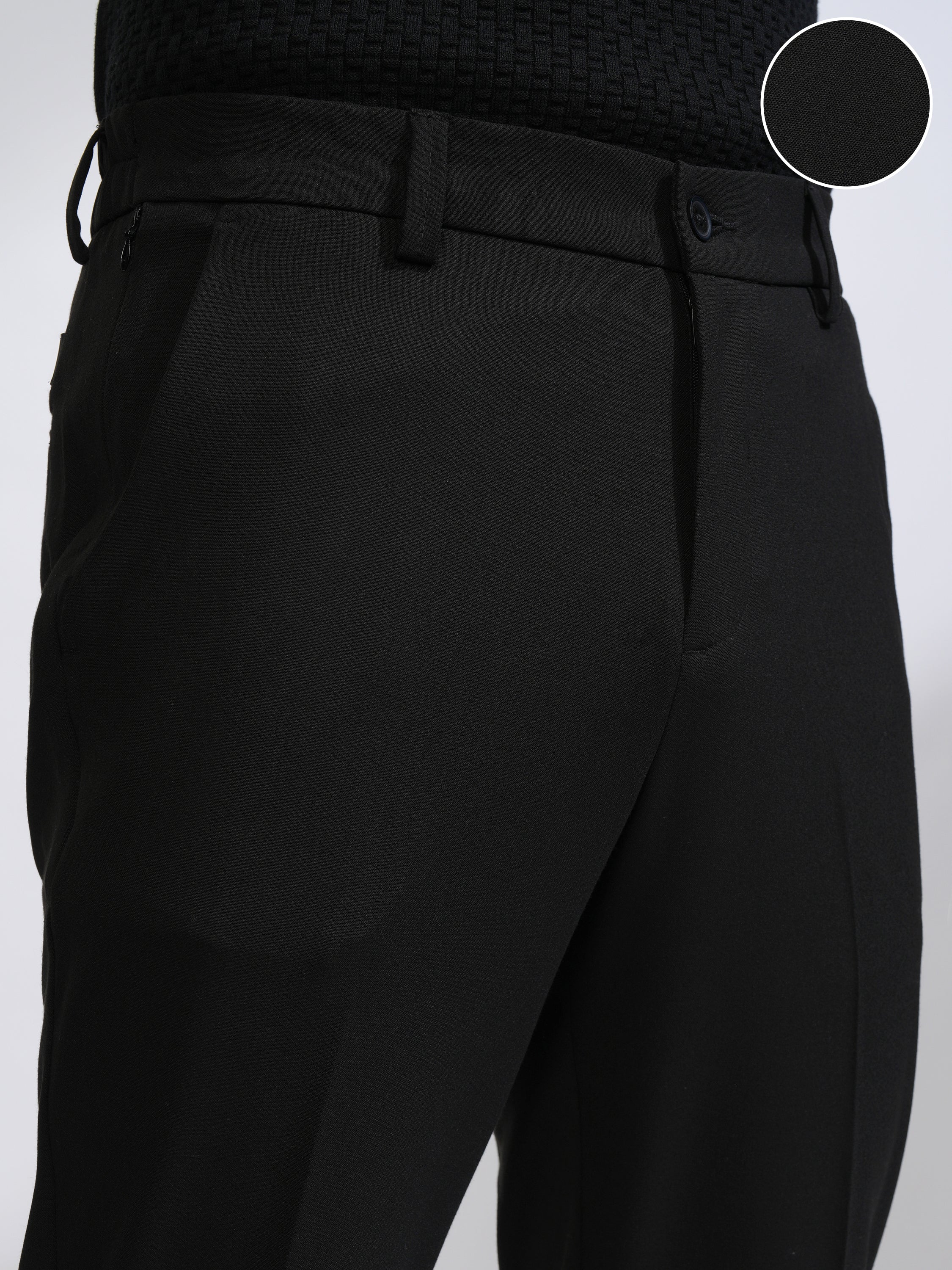 Highlander Men Black Slim Fit Solid Casual Trouser - Black - Image 5