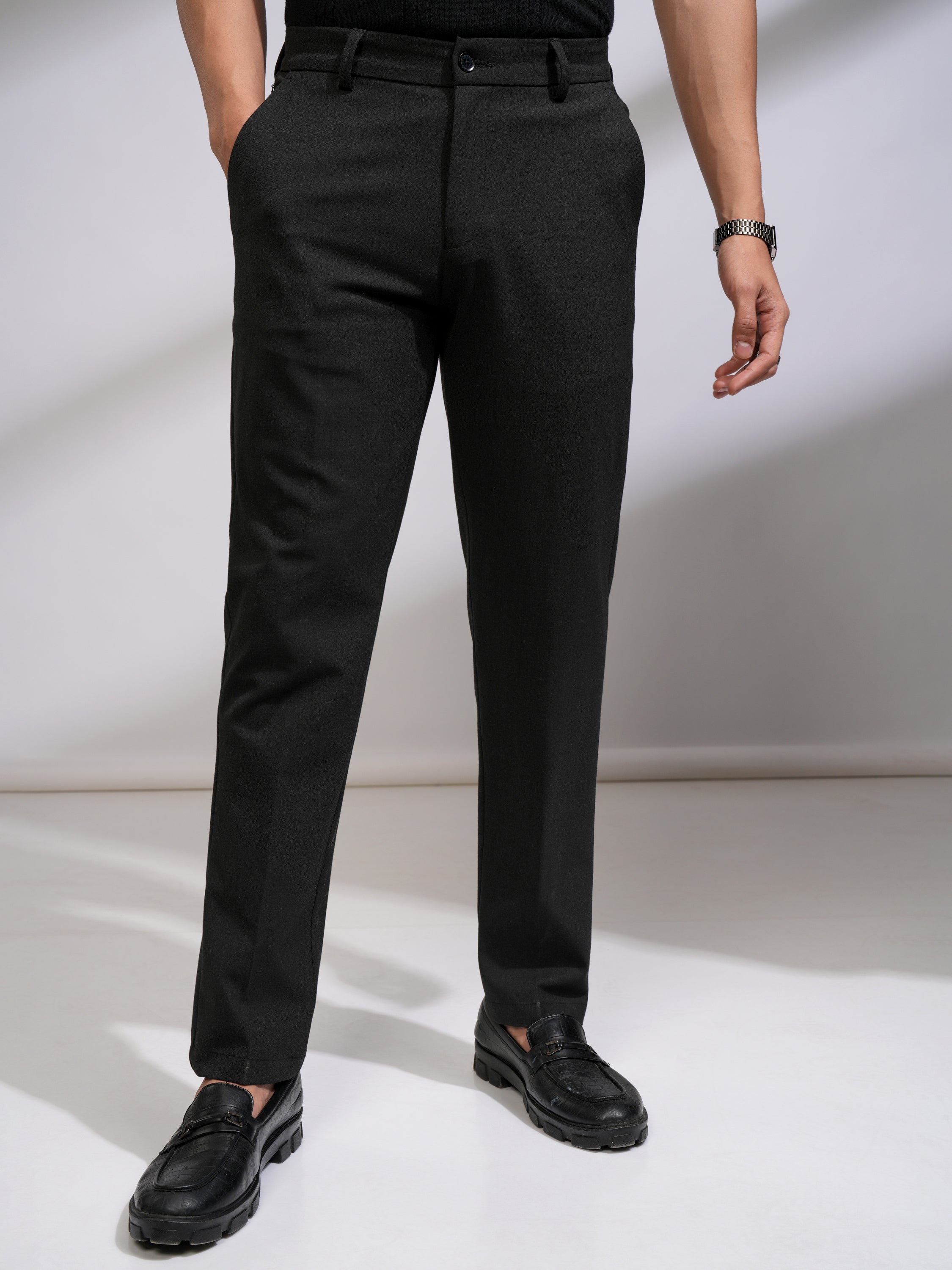 Highlander Men Charcoal Slim Fit Solid Formal Trouser - Charcoal - Image 1