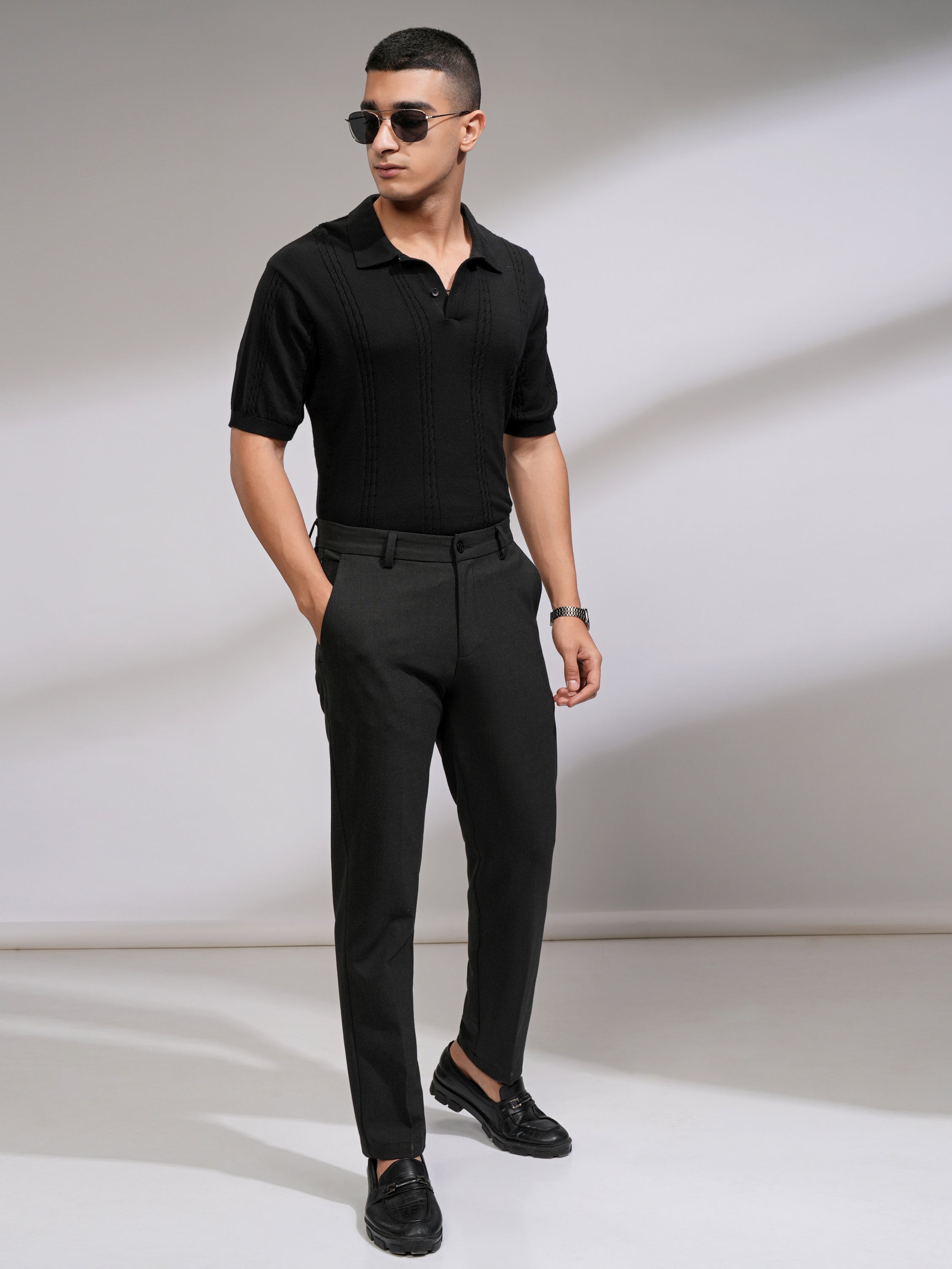 Highlander Men Charcoal Slim Fit Solid Formal Trouser - Charcoal - Image 2