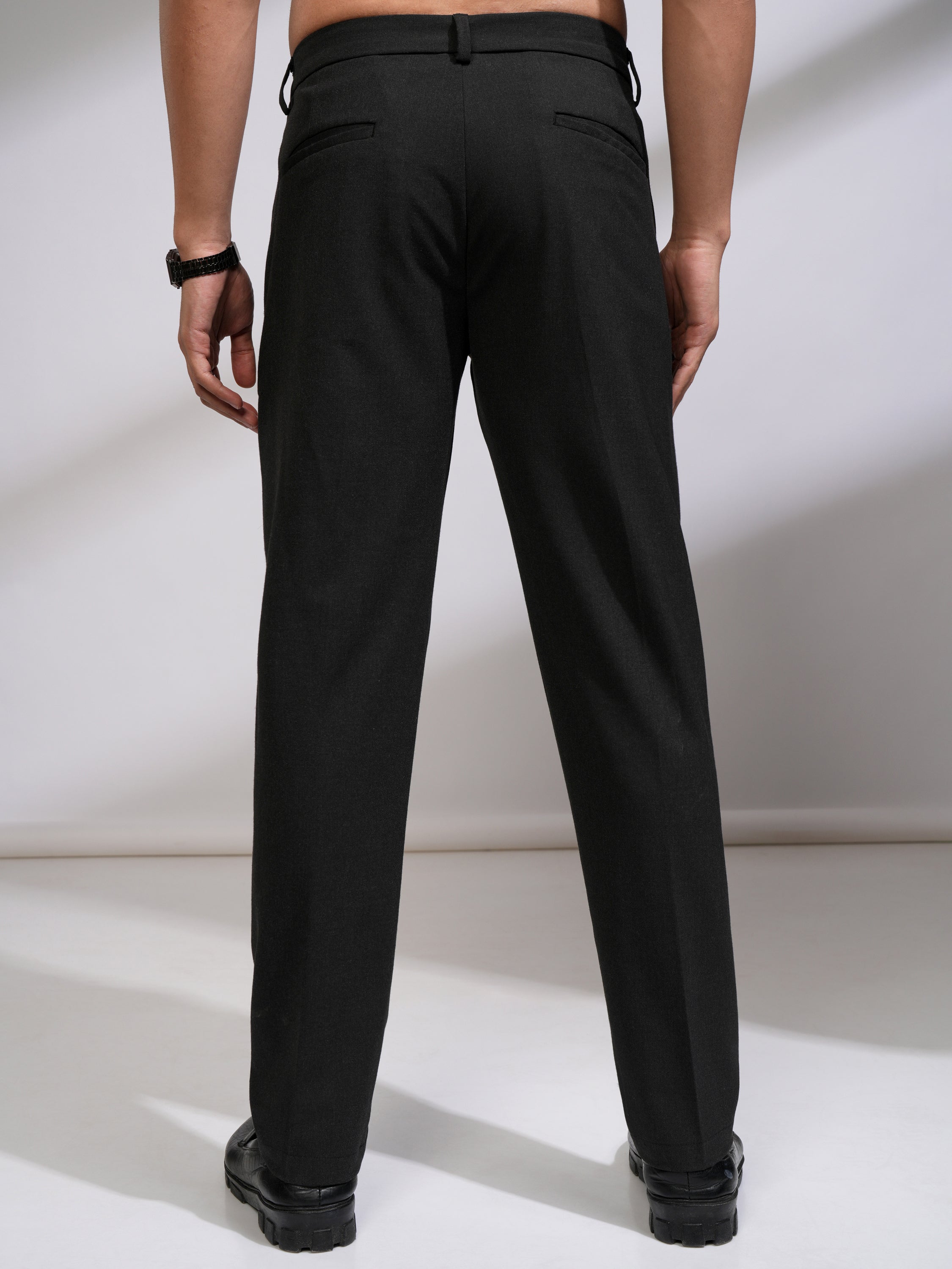 Highlander Men Charcoal Slim Fit Solid Formal Trouser - Charcoal - Image 3