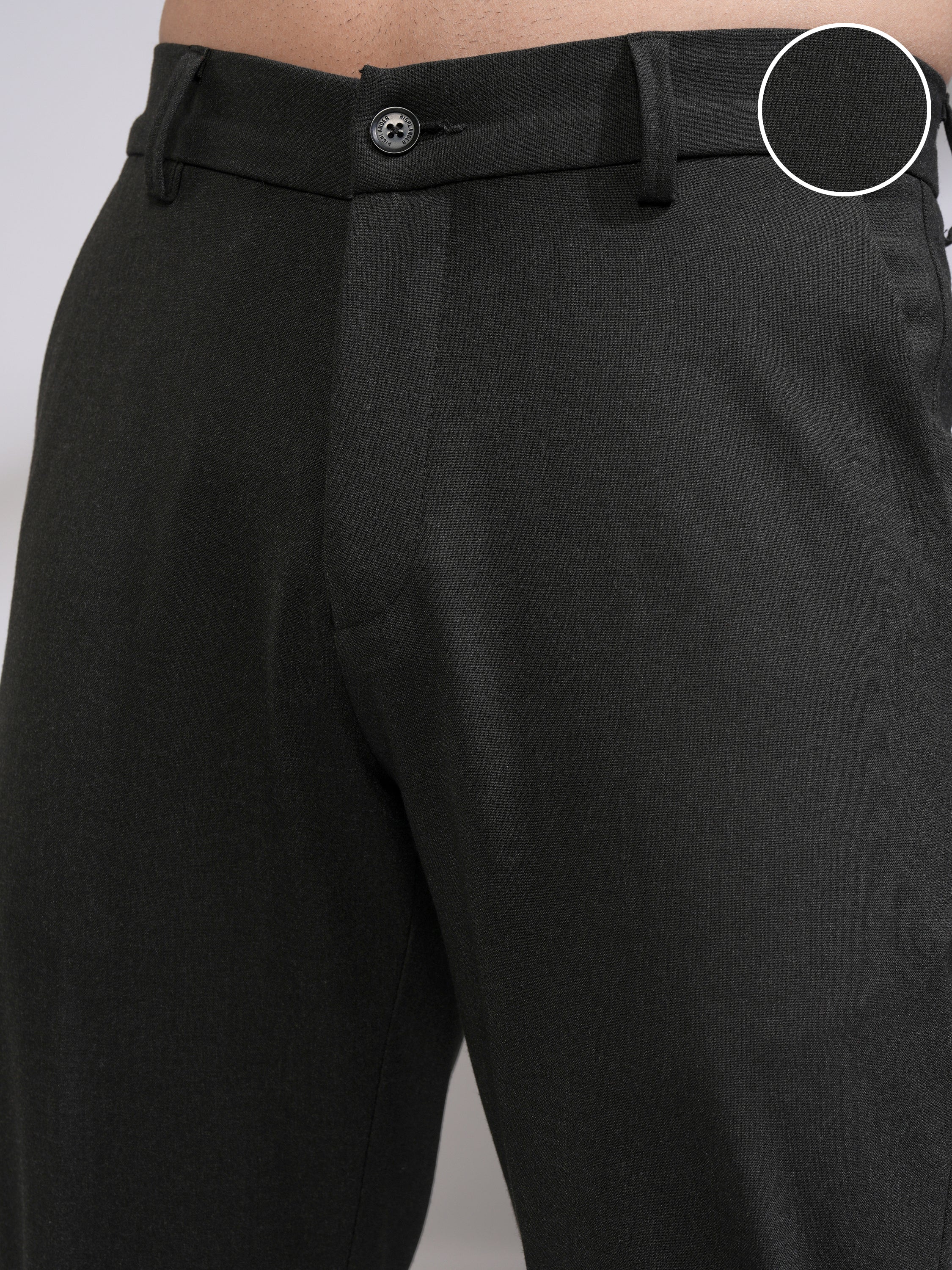 Highlander Men Charcoal Slim Fit Solid Formal Trouser - Charcoal - Image 5
