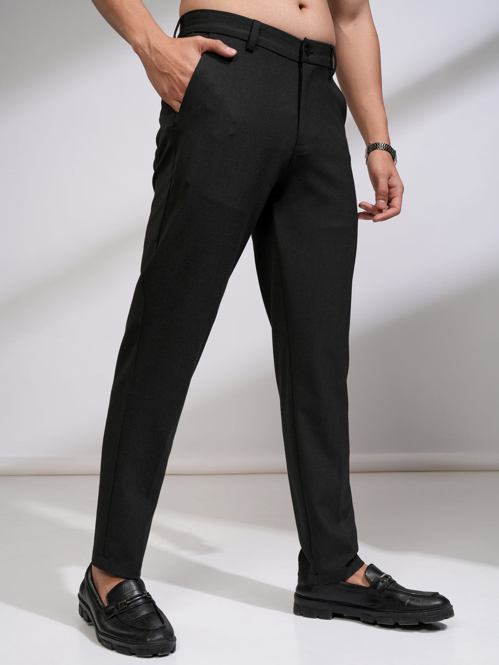 Highlander Men Charcoal Slim Fit Solid Formal Trouser - Charcoal - Image 6