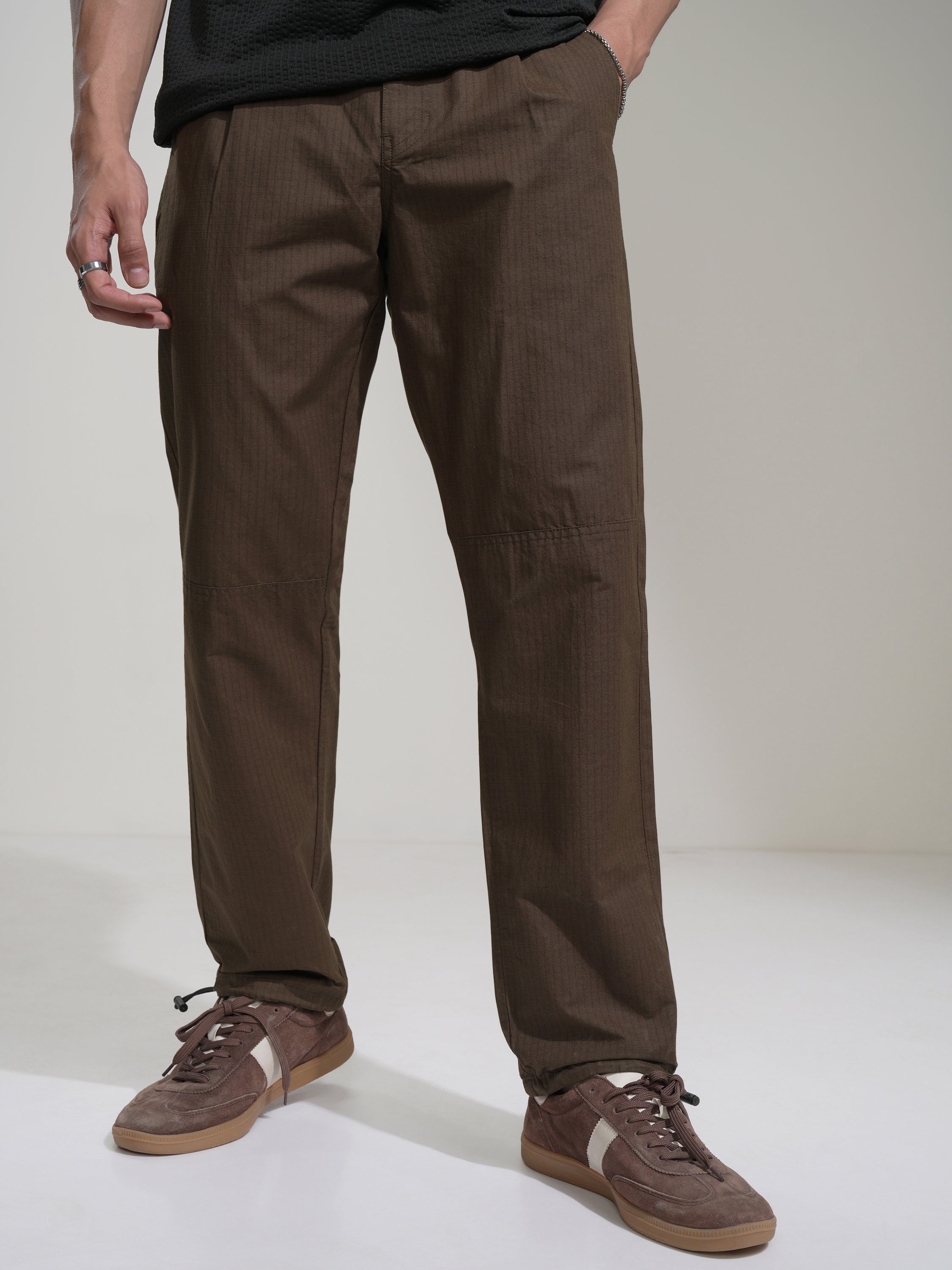 Highlander Men Brown Straight Fit Solid Casual Trouser - Brown - Image 1