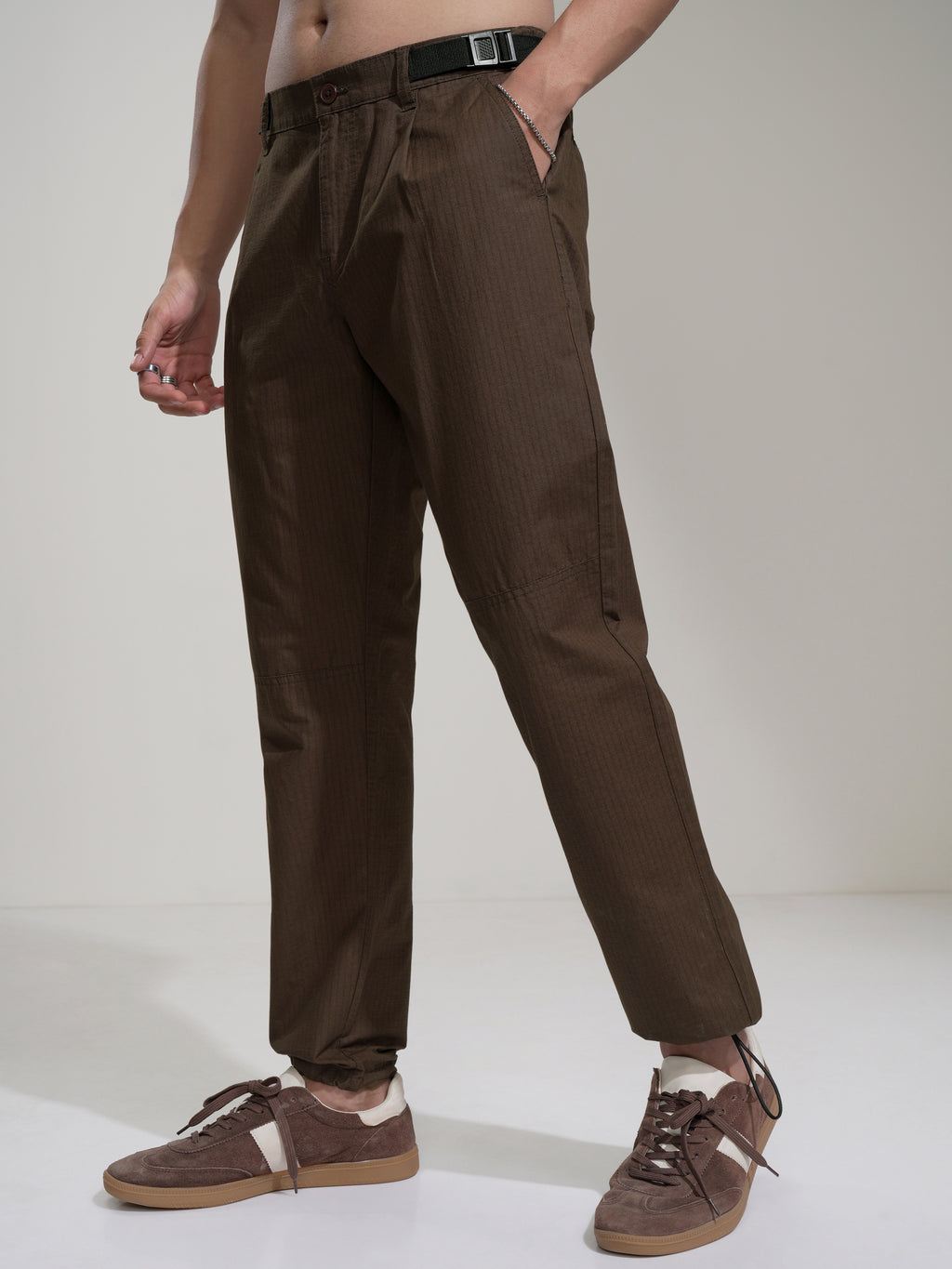 Highlander Men Brown Straight Fit Solid Casual Trouser - Brown - Image 4