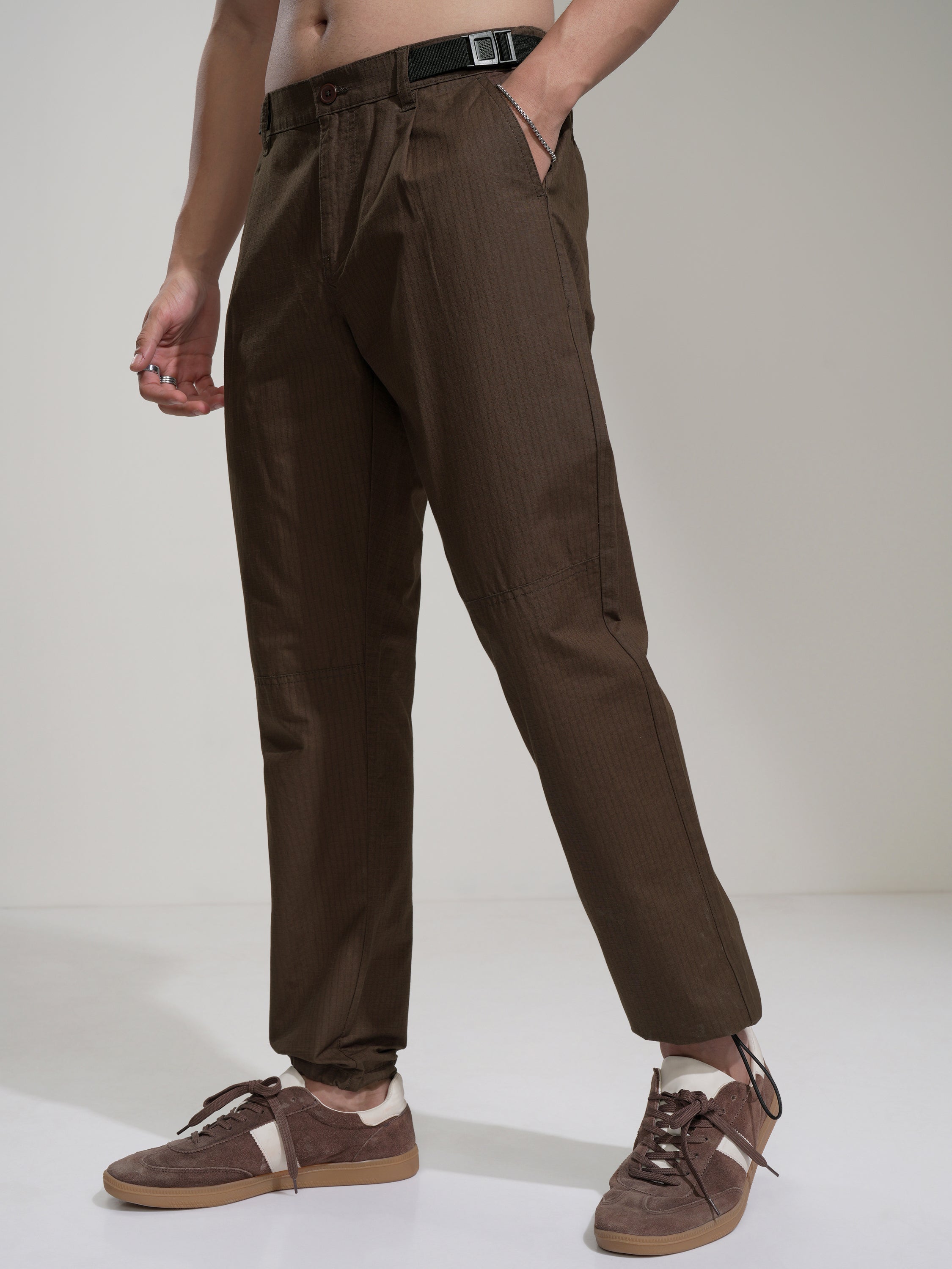 Highlander Men Brown Straight Fit Solid Casual Trouser - Brown - Image 4