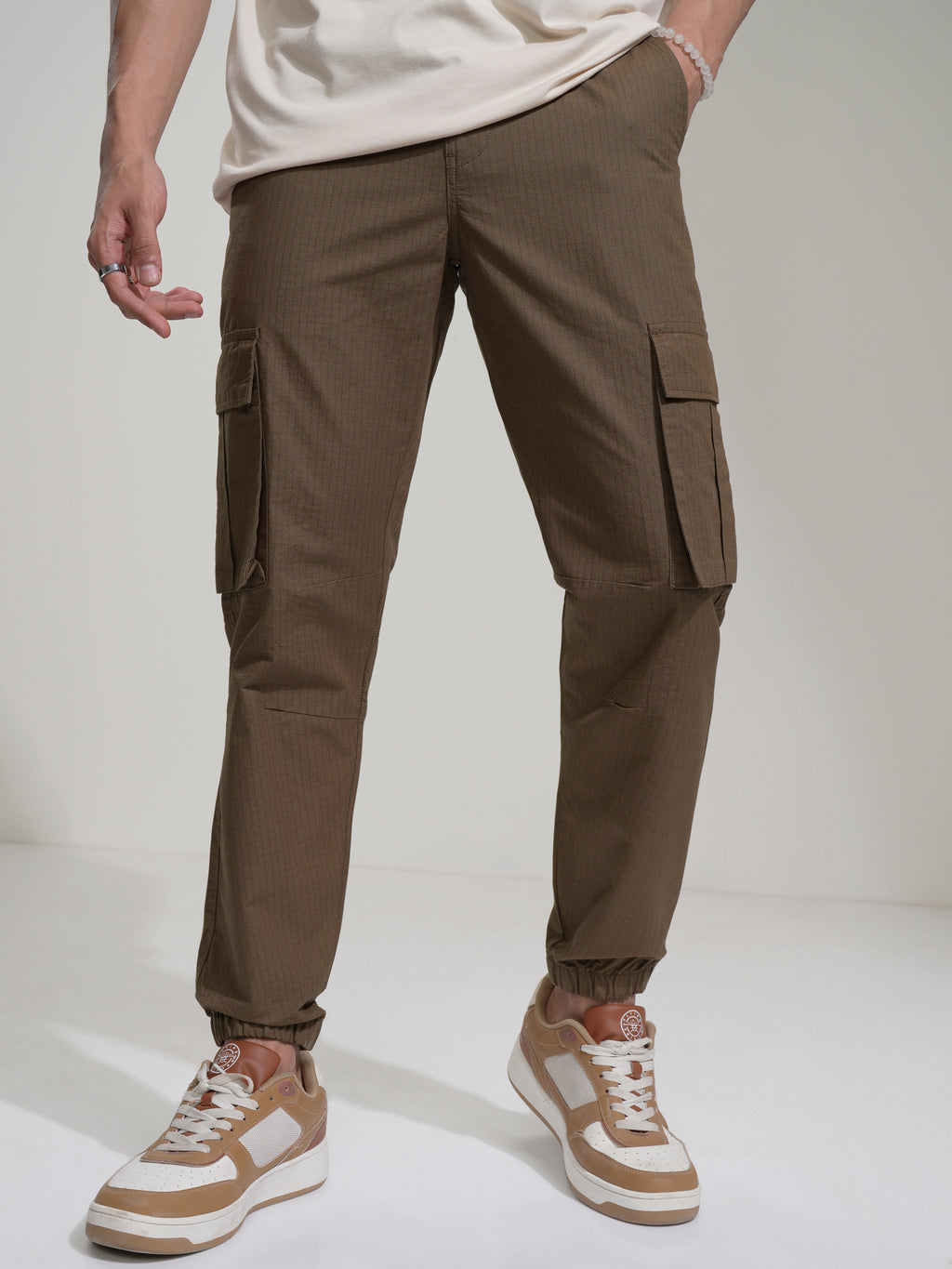 Highlander Men Brown Slim Fit Solid Joggers - Brown - Image 1