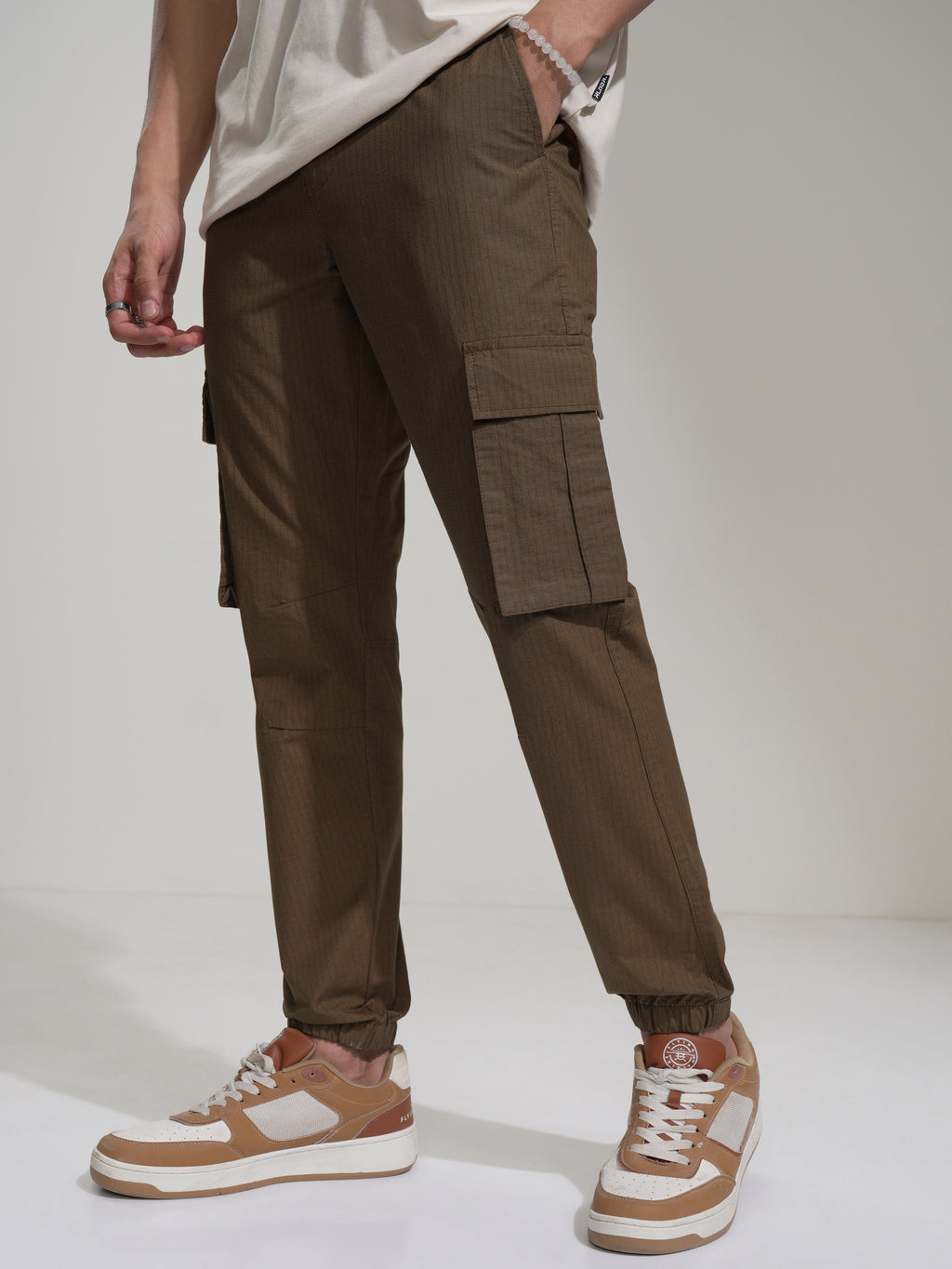 Highlander Men Brown Slim Fit Solid Joggers - Brown - Image 4