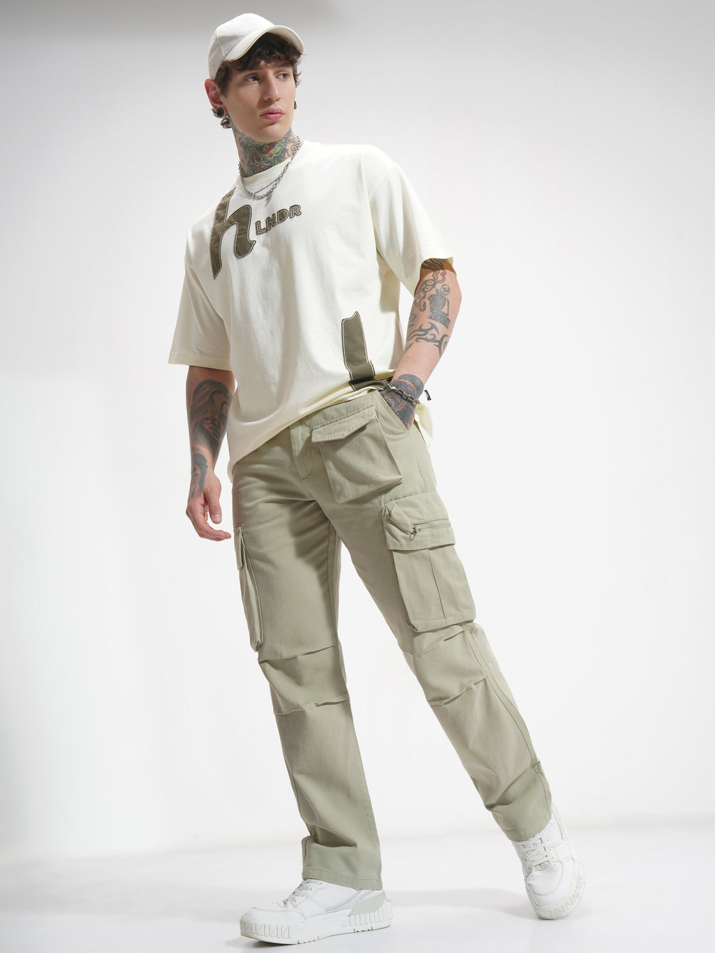 Highlander Men Beige Relaxed Fit Solid Cargos - Beige - Image 2