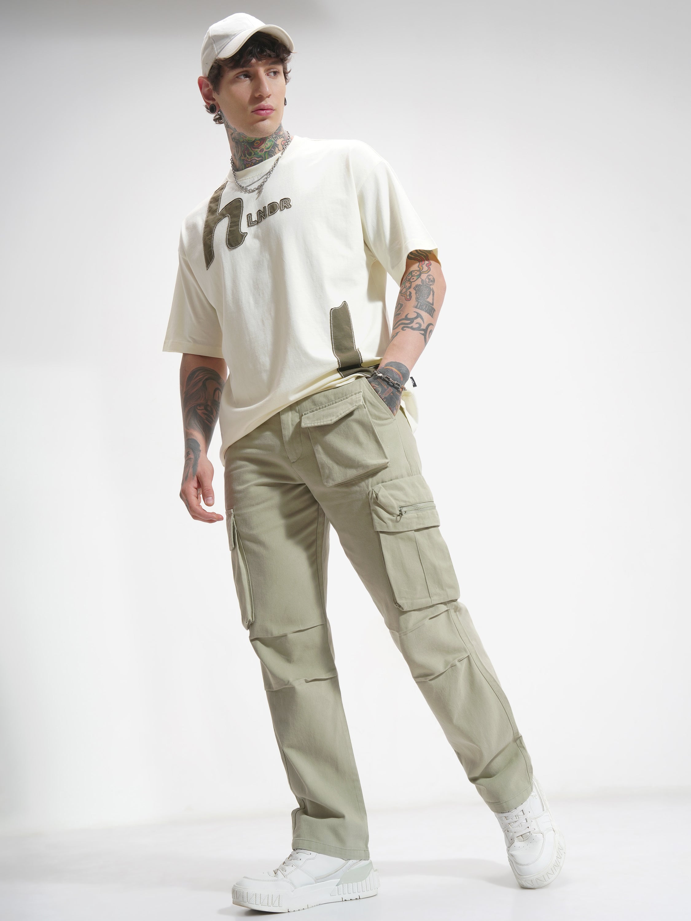 Highlander Men Beige Relaxed Fit Solid Cargos - Beige - Image 2