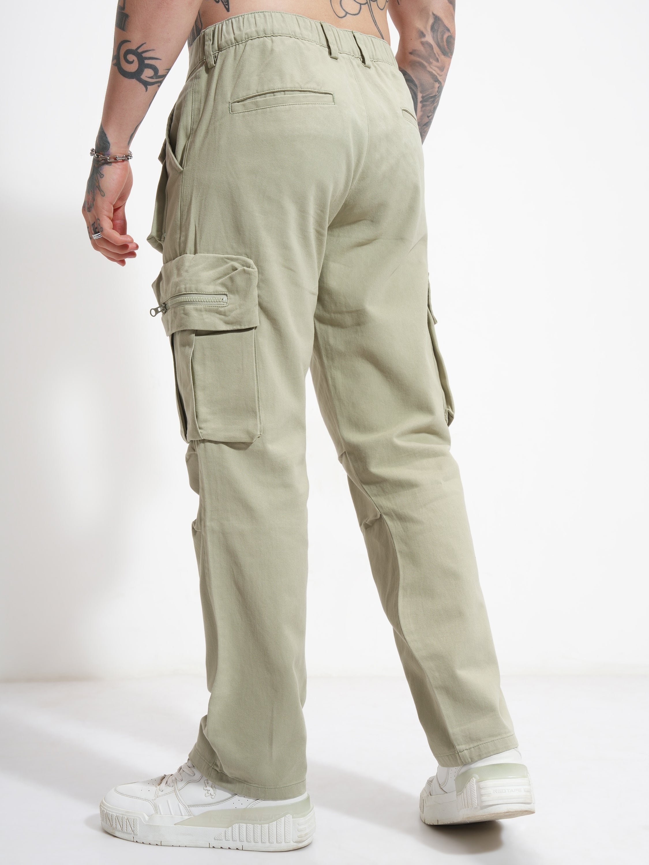 Highlander Men Beige Relaxed Fit Solid Cargos - Beige - Image 3
