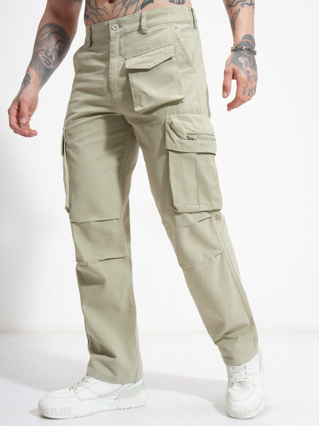 Highlander Men Beige Relaxed Fit Solid Cargos - Beige - Image 4