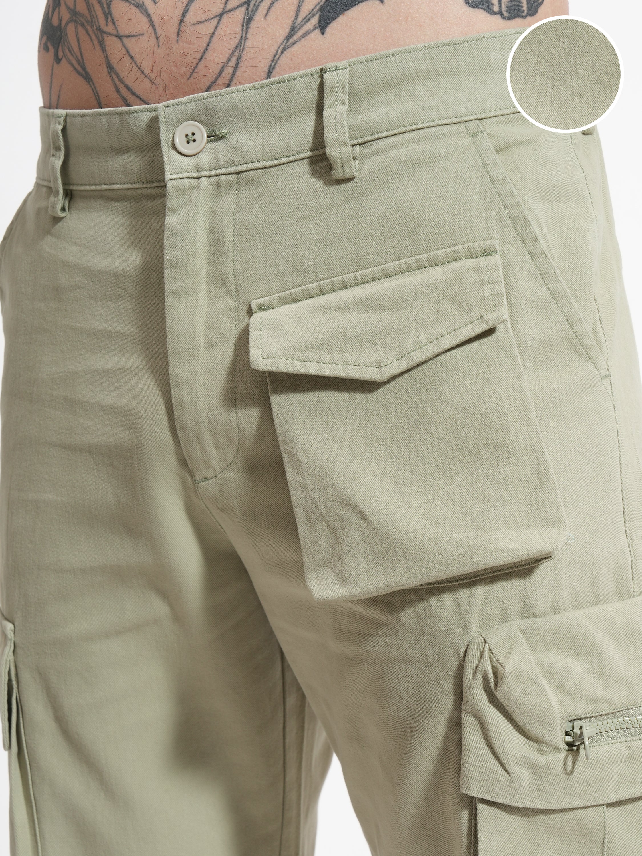 Highlander Men Beige Relaxed Fit Solid Cargos - Beige - Image 5