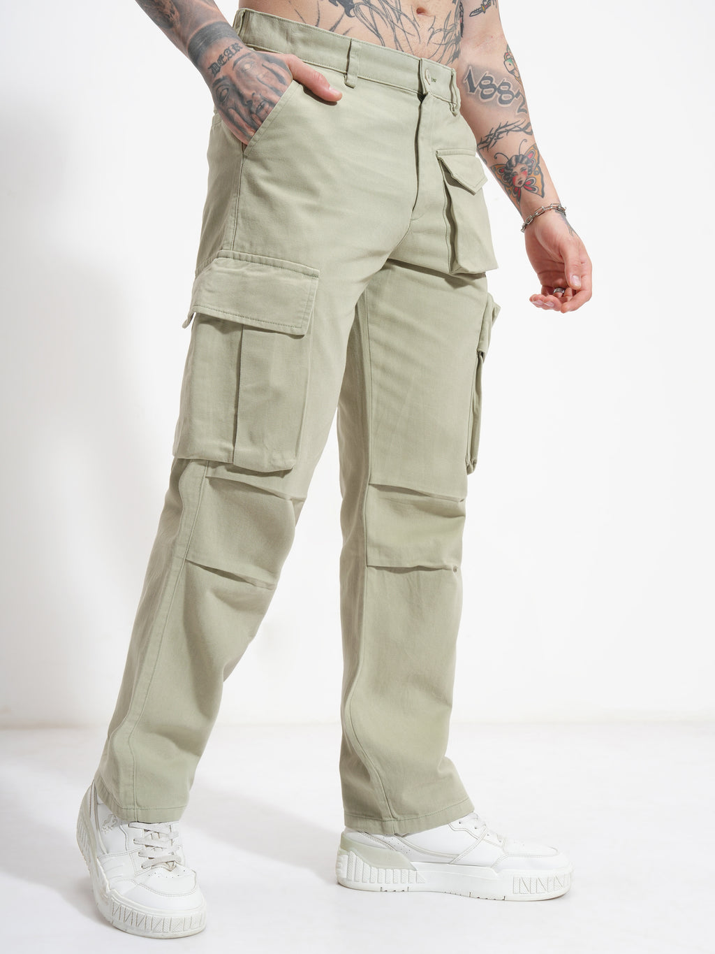 Highlander Men Beige Relaxed Fit Solid Cargos - Beige - Image 6
