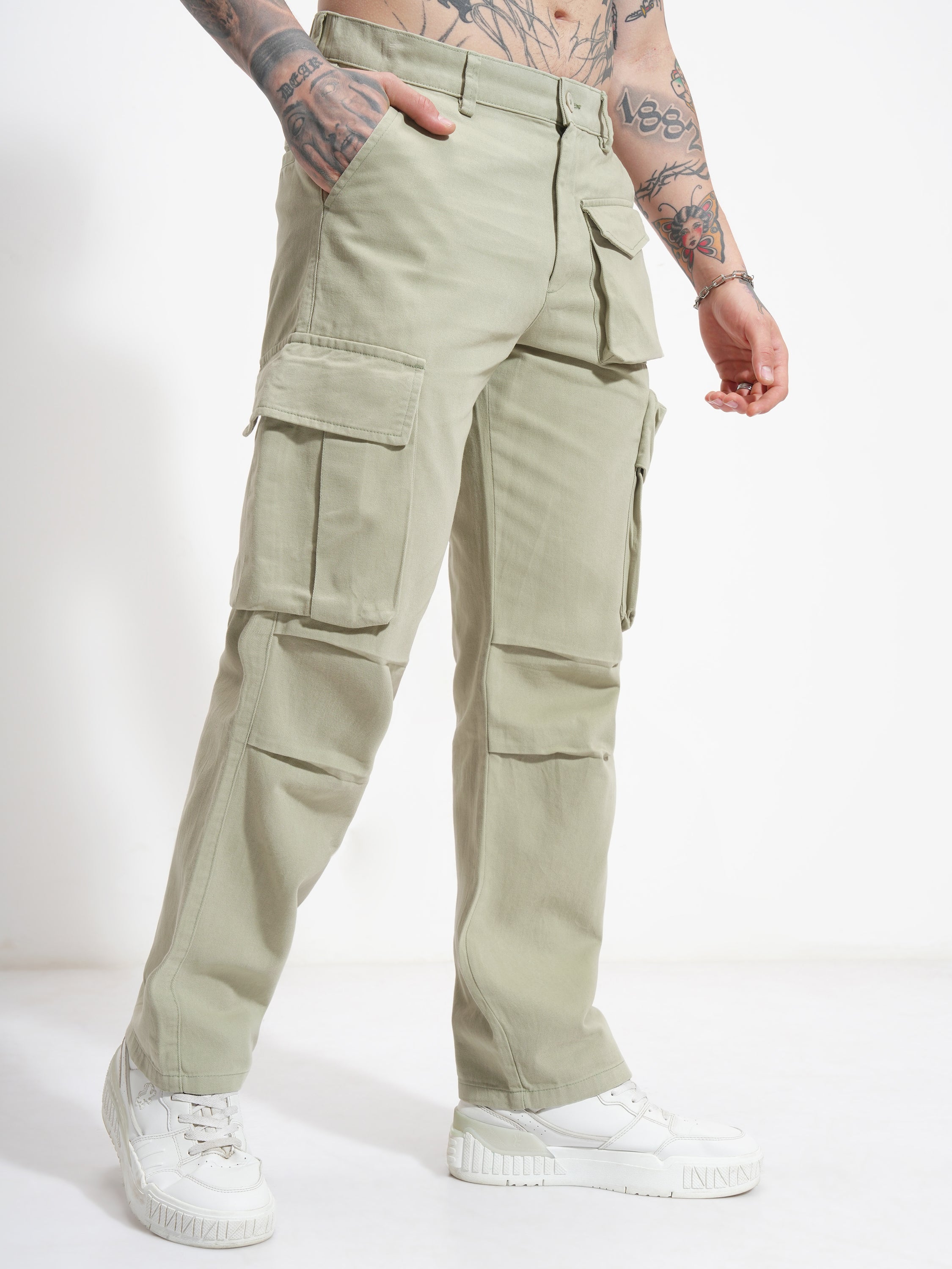 Highlander Men Beige Relaxed Fit Solid Cargos - Beige - Image 6