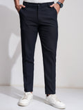 Highlander Men Navy Blue Slim Fit Solid Casual Trouser - Navy Blue - Image 1