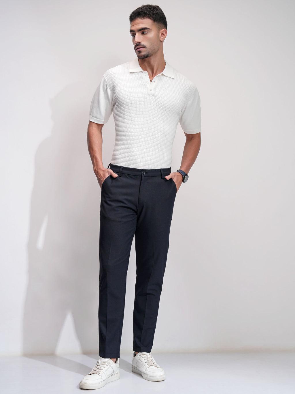 Highlander Men Navy Blue Slim Fit Solid Casual Trouser - Navy Blue - Image 2