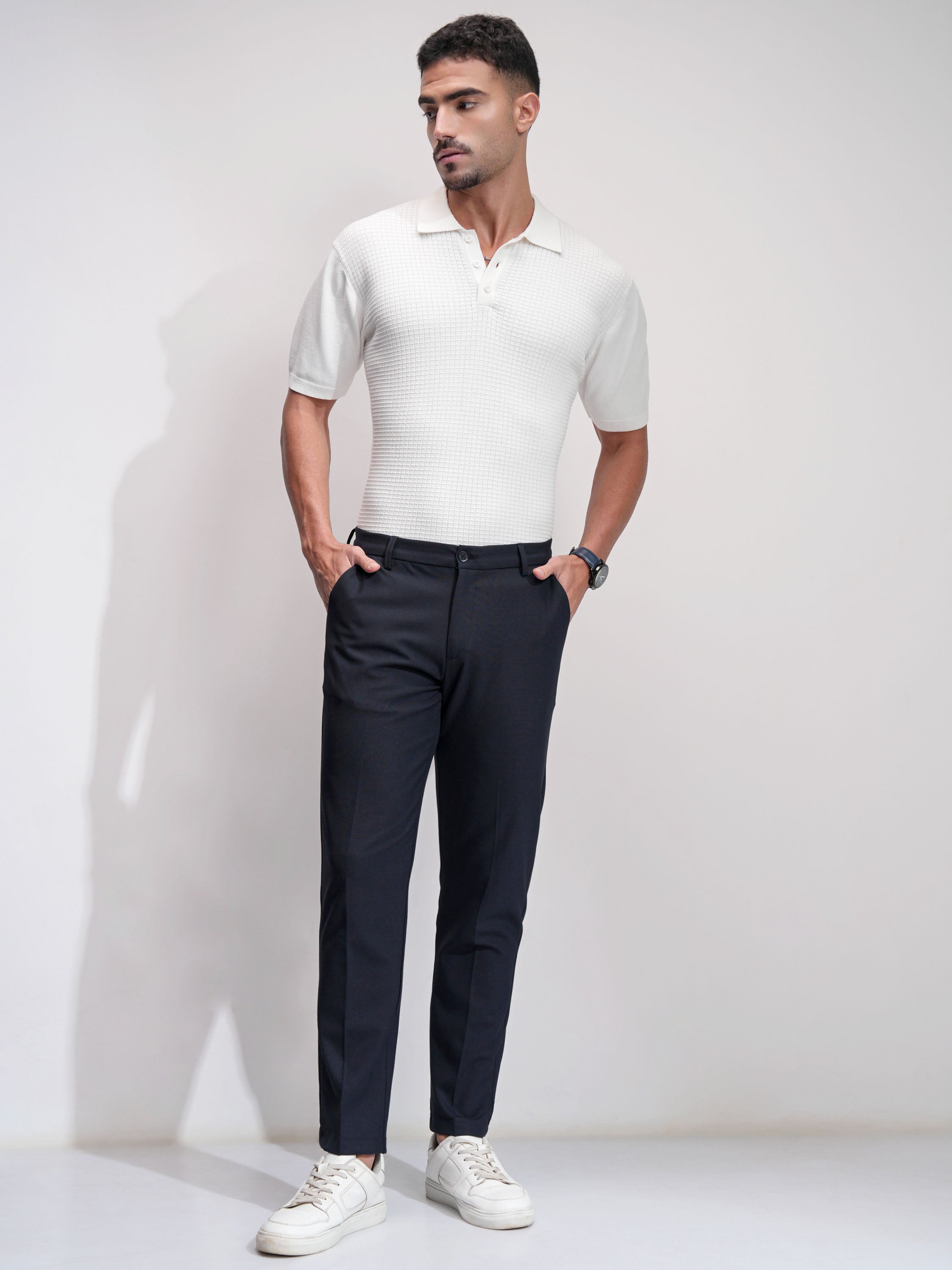 Highlander Men Navy Blue Slim Fit Solid Casual Trouser - Navy Blue - Image 2