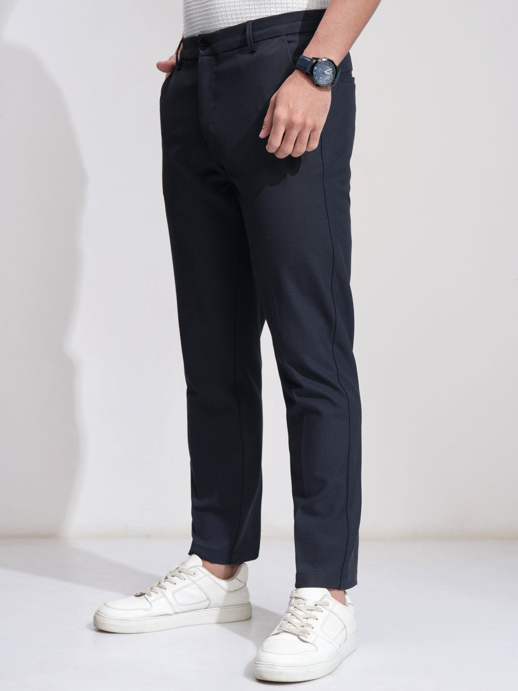 Highlander Men Navy Blue Slim Fit Solid Casual Trouser - Navy Blue - Image 4