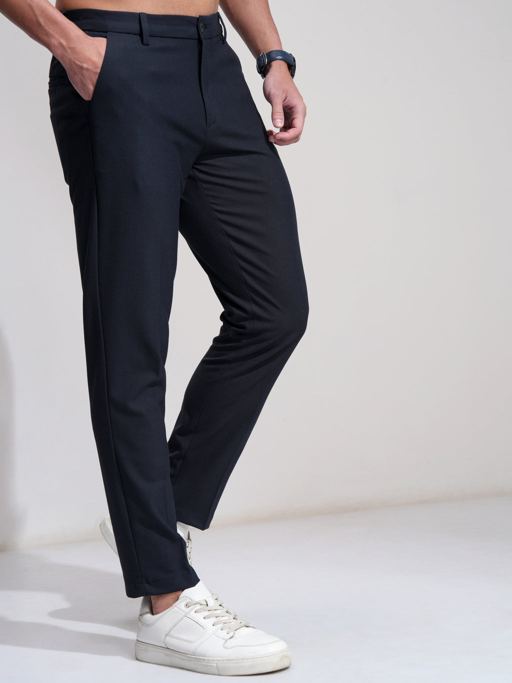 Highlander Men Navy Blue Slim Fit Solid Casual Trouser - Navy Blue - Image 6