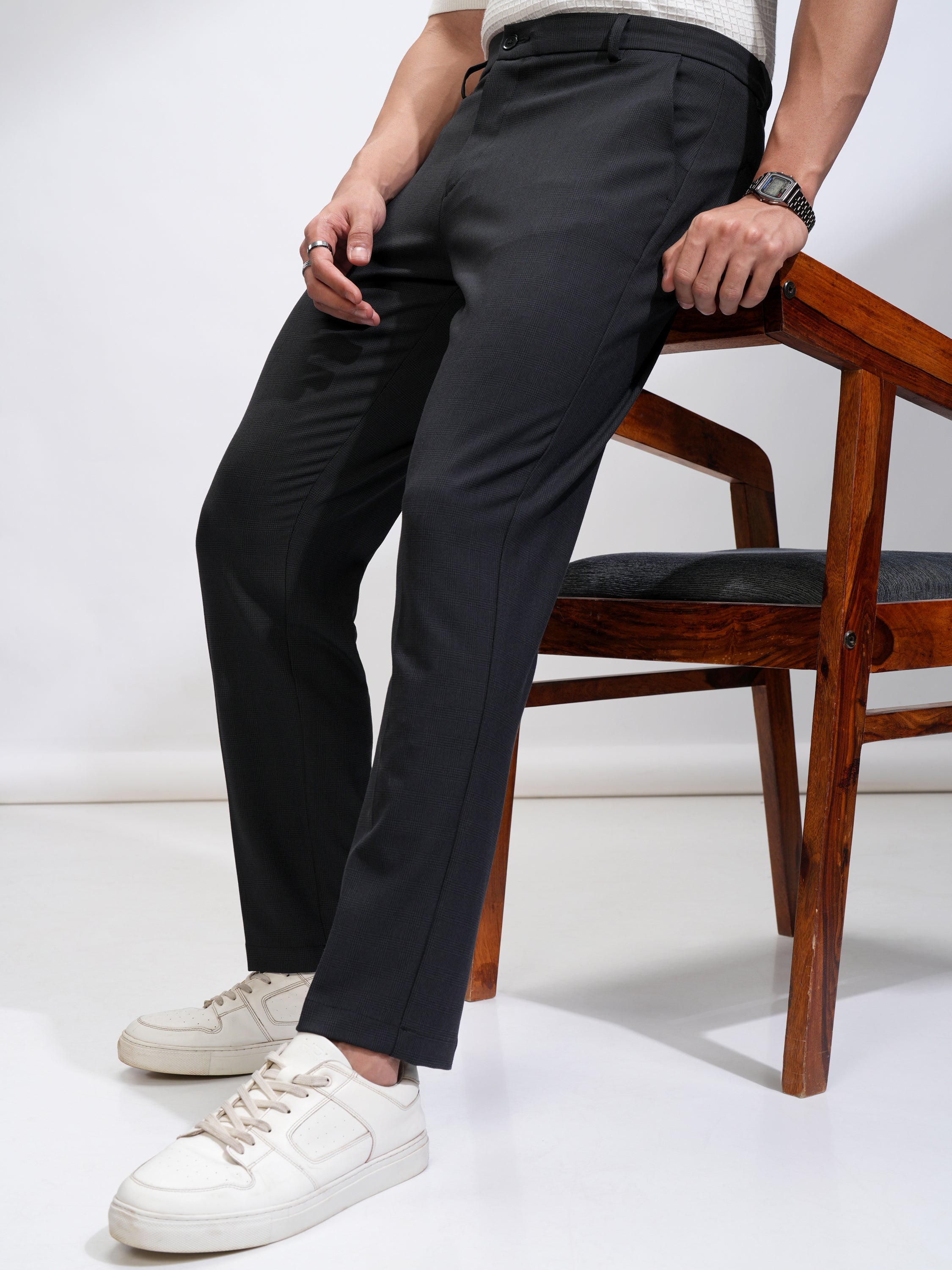 Highlander Men Black Slim Fit Solid Casual Trouser - Black - Image 1