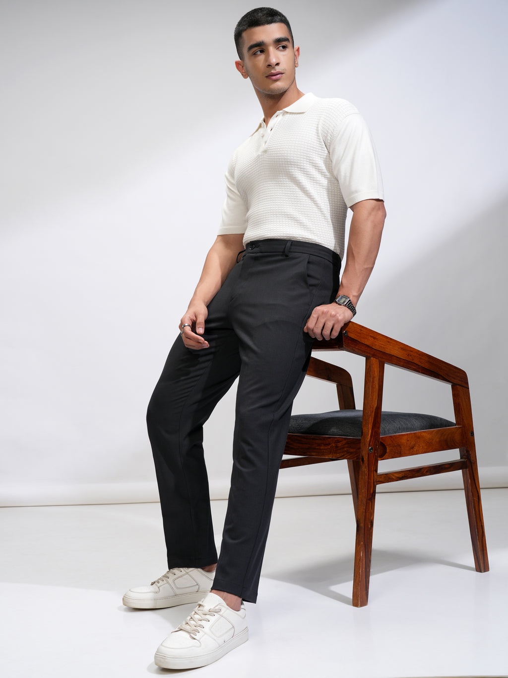 Highlander Men Black Slim Fit Solid Casual Trouser - Black - Image 2
