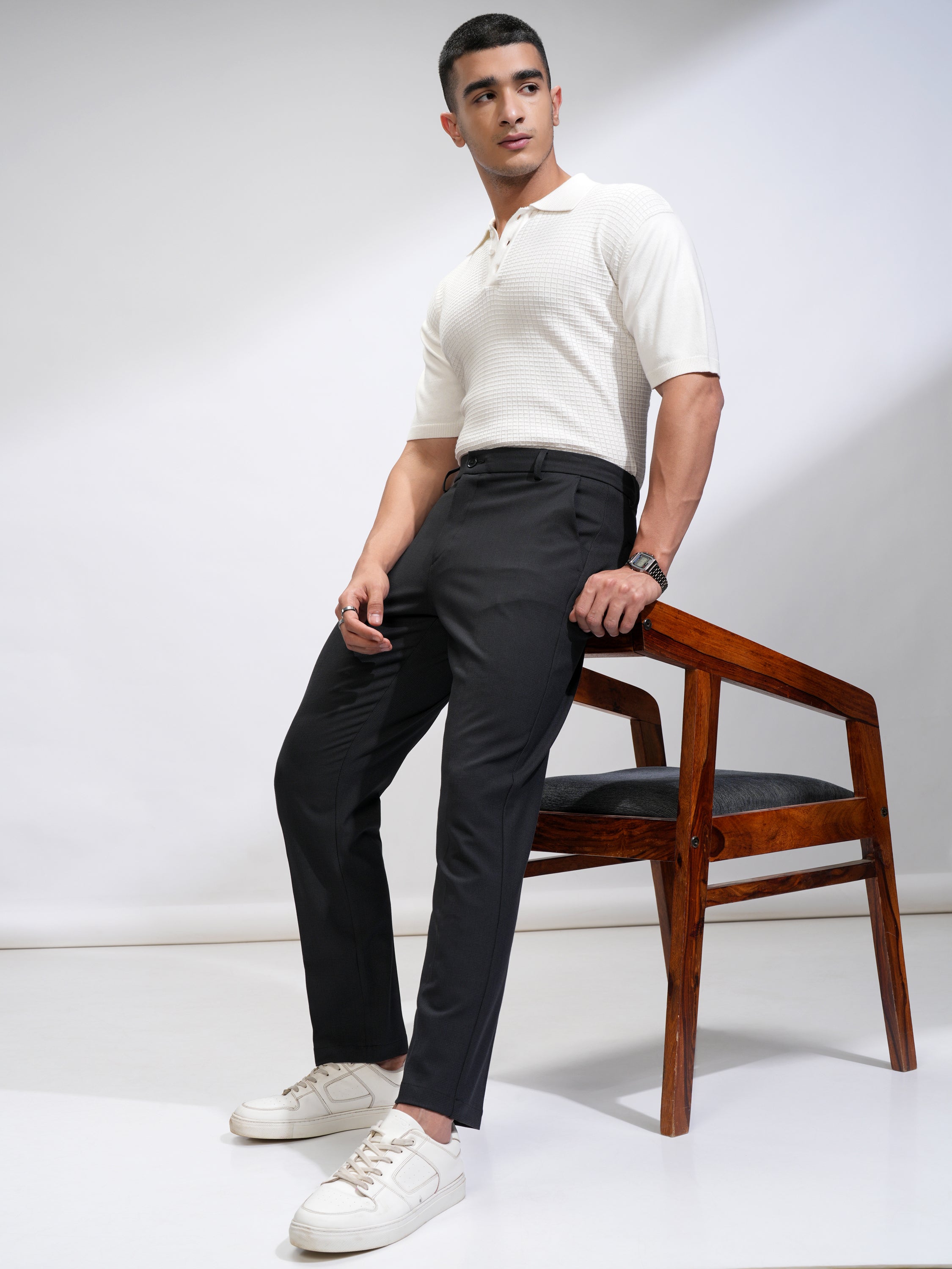 Highlander Men Black Slim Fit Solid Casual Trouser - Black - Image 2