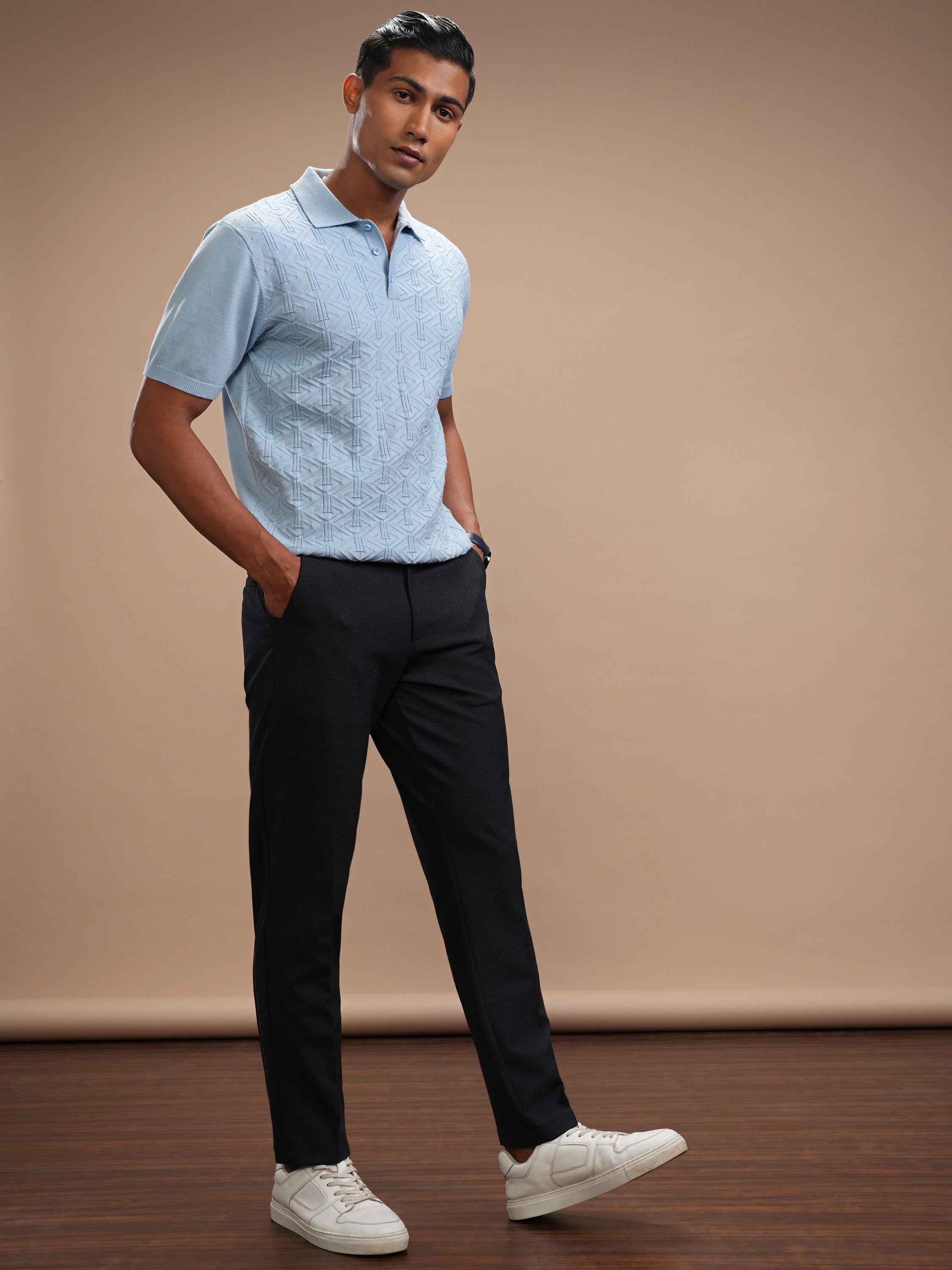 Highlander Men Navy Blue Slim Fit Solid Casual Trouser - Navy Blue - Image 2