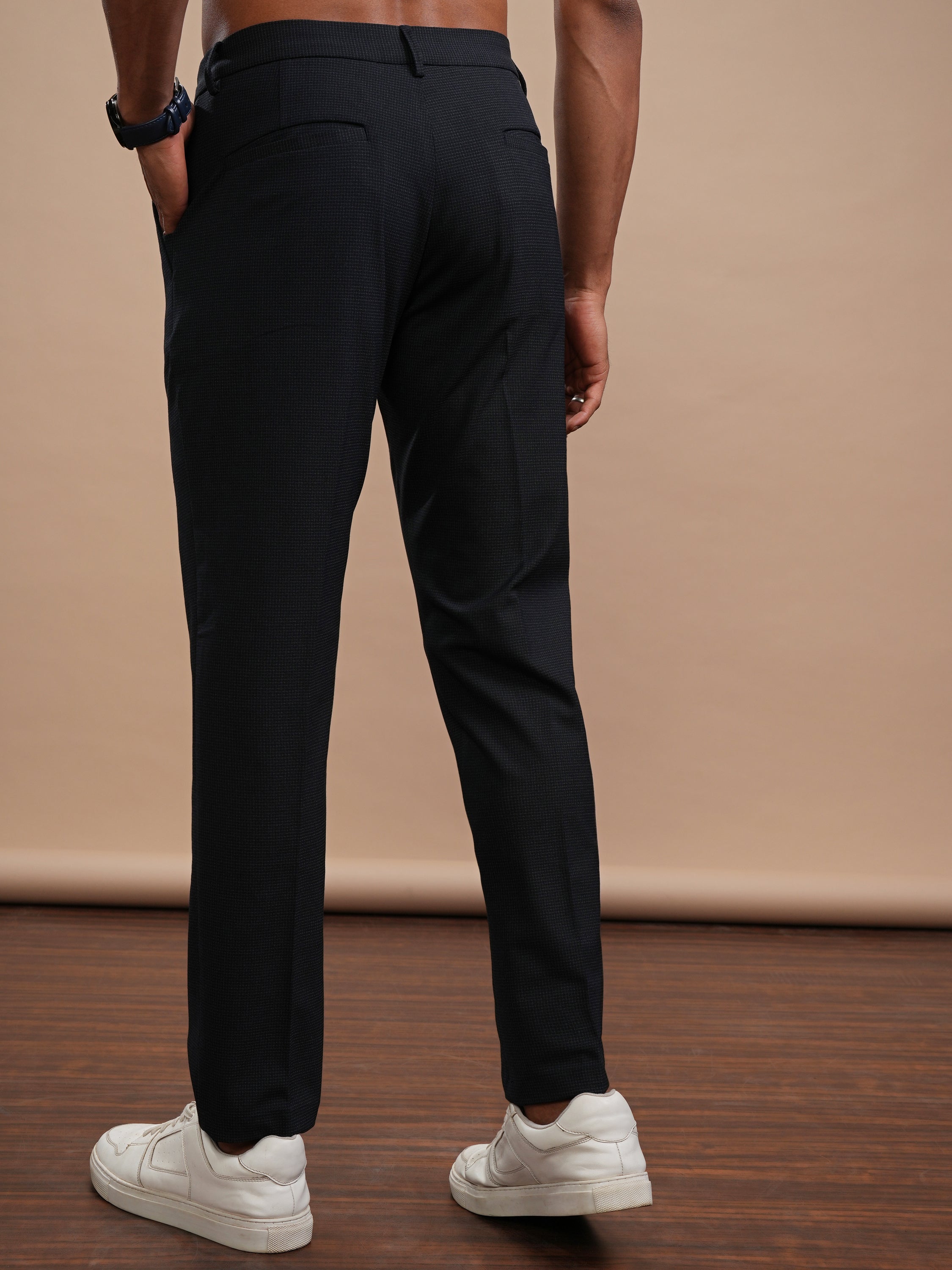 Highlander Men Navy Blue Slim Fit Solid Casual Trouser - Navy Blue - Image 3