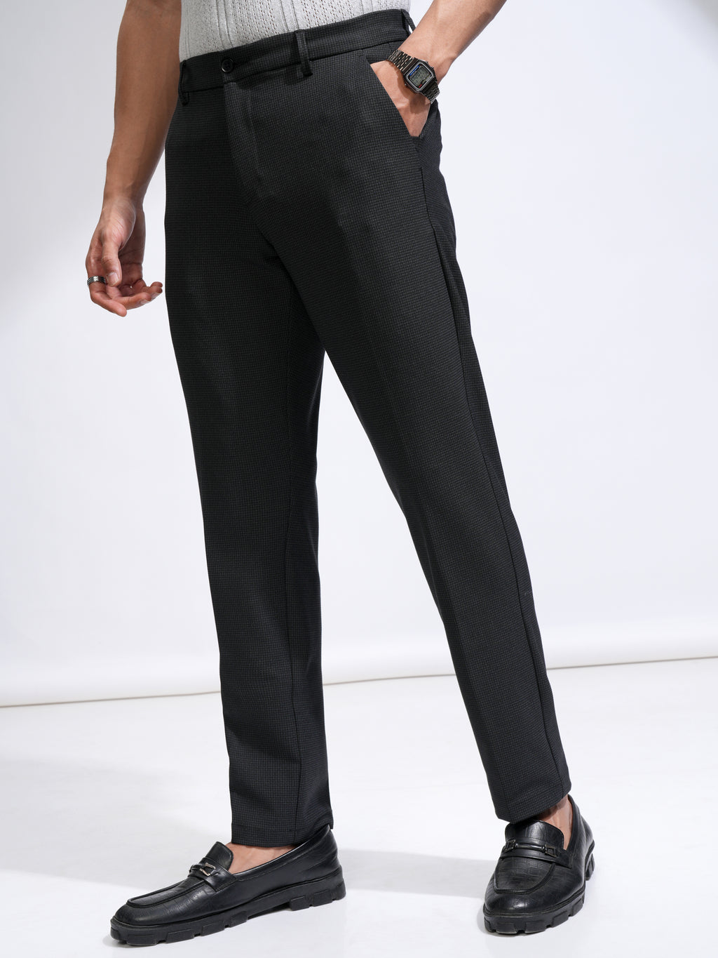 Highlander Men Black Slim Fit Solid Casual Trouser - Black - Image 1