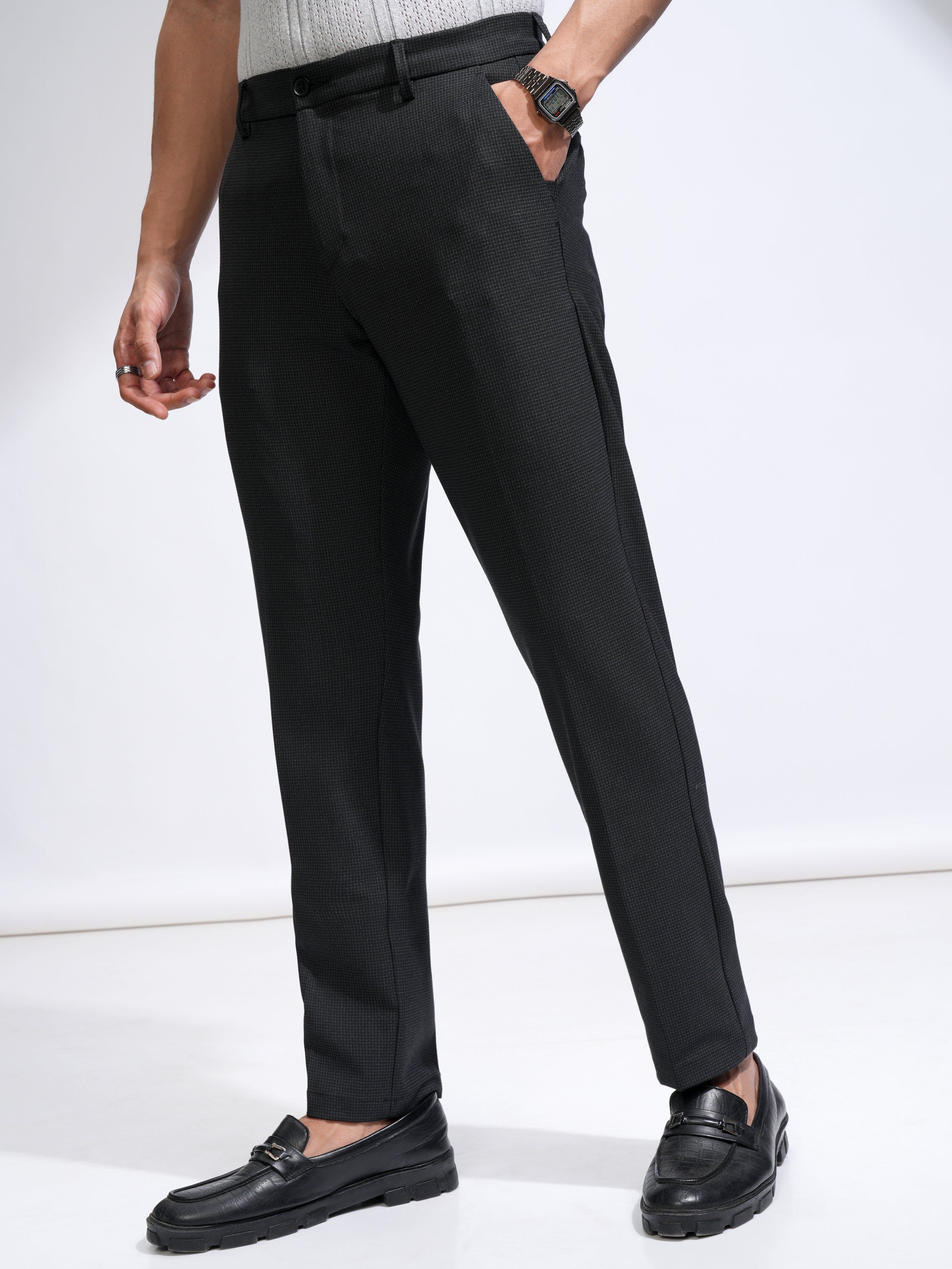 Highlander Men Black Slim Fit Solid Casual Trouser - Black - Image 1
