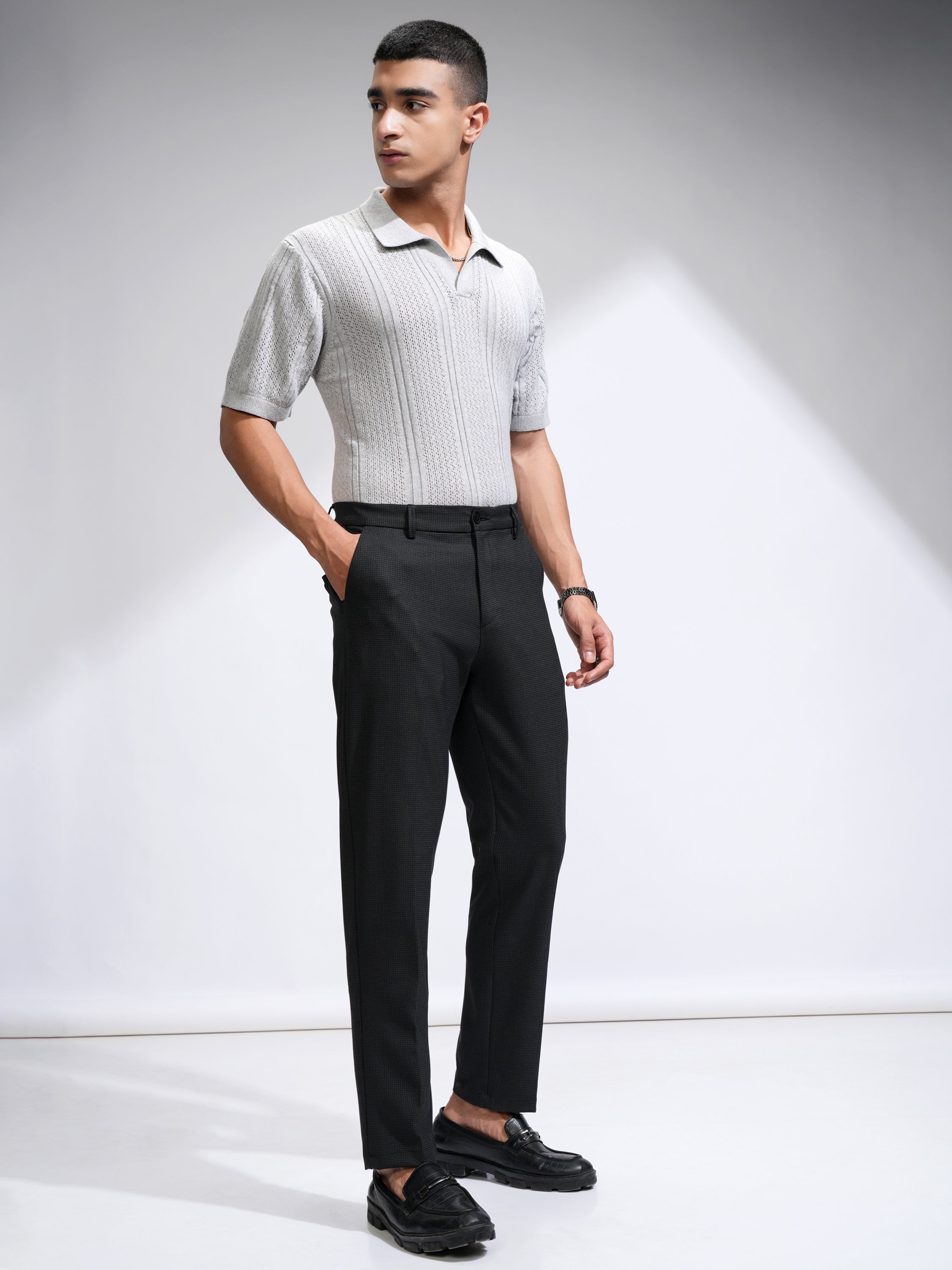 Highlander Men Black Slim Fit Solid Casual Trouser - Black - Image 2