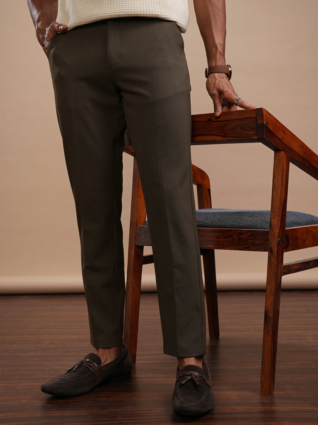Highlander Men Brown Slim Fit Solid Casual Trouser - Brown - Image 1