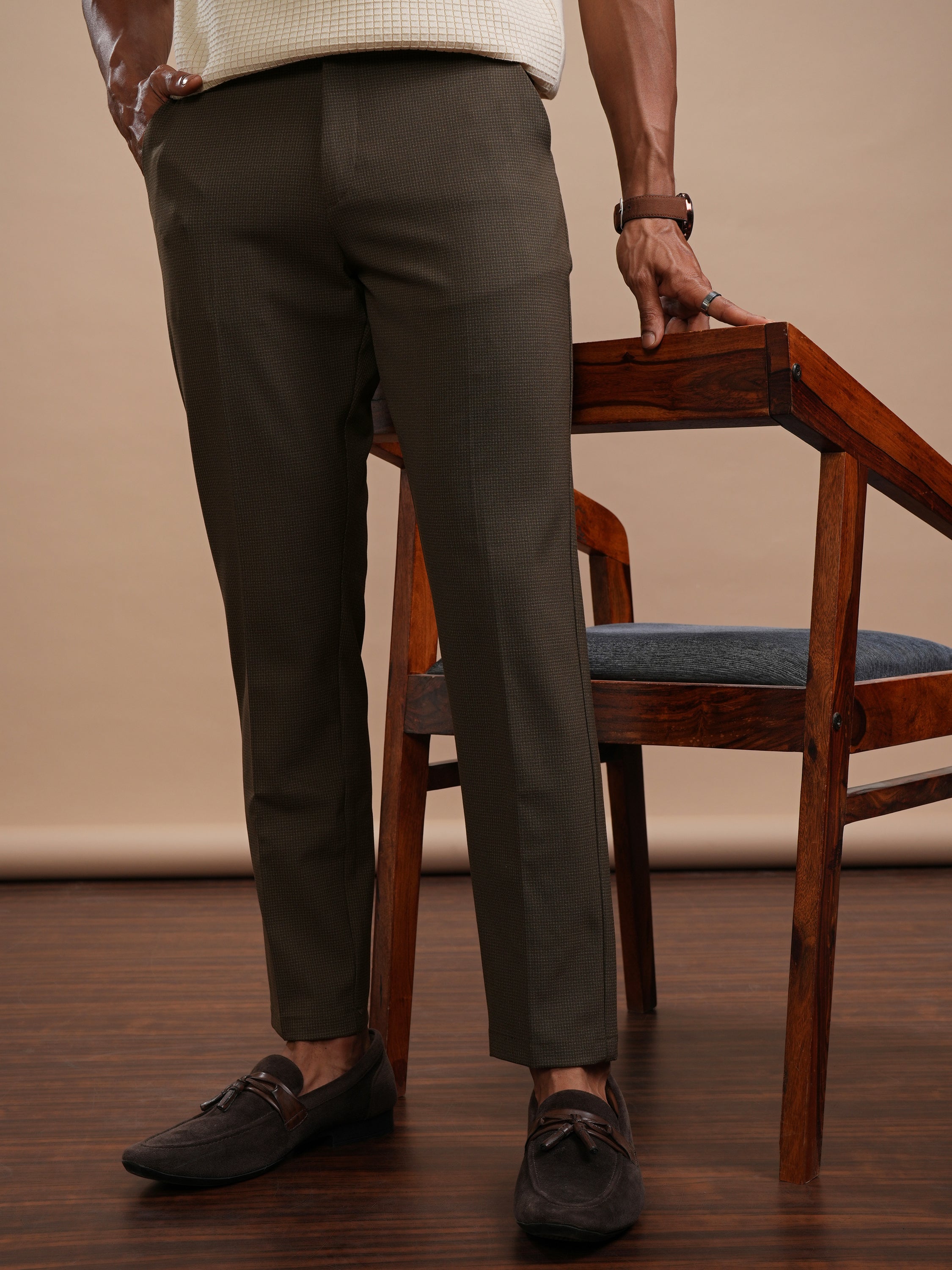 Highlander Men Brown Slim Fit Solid Casual Trouser - Brown - Image 1