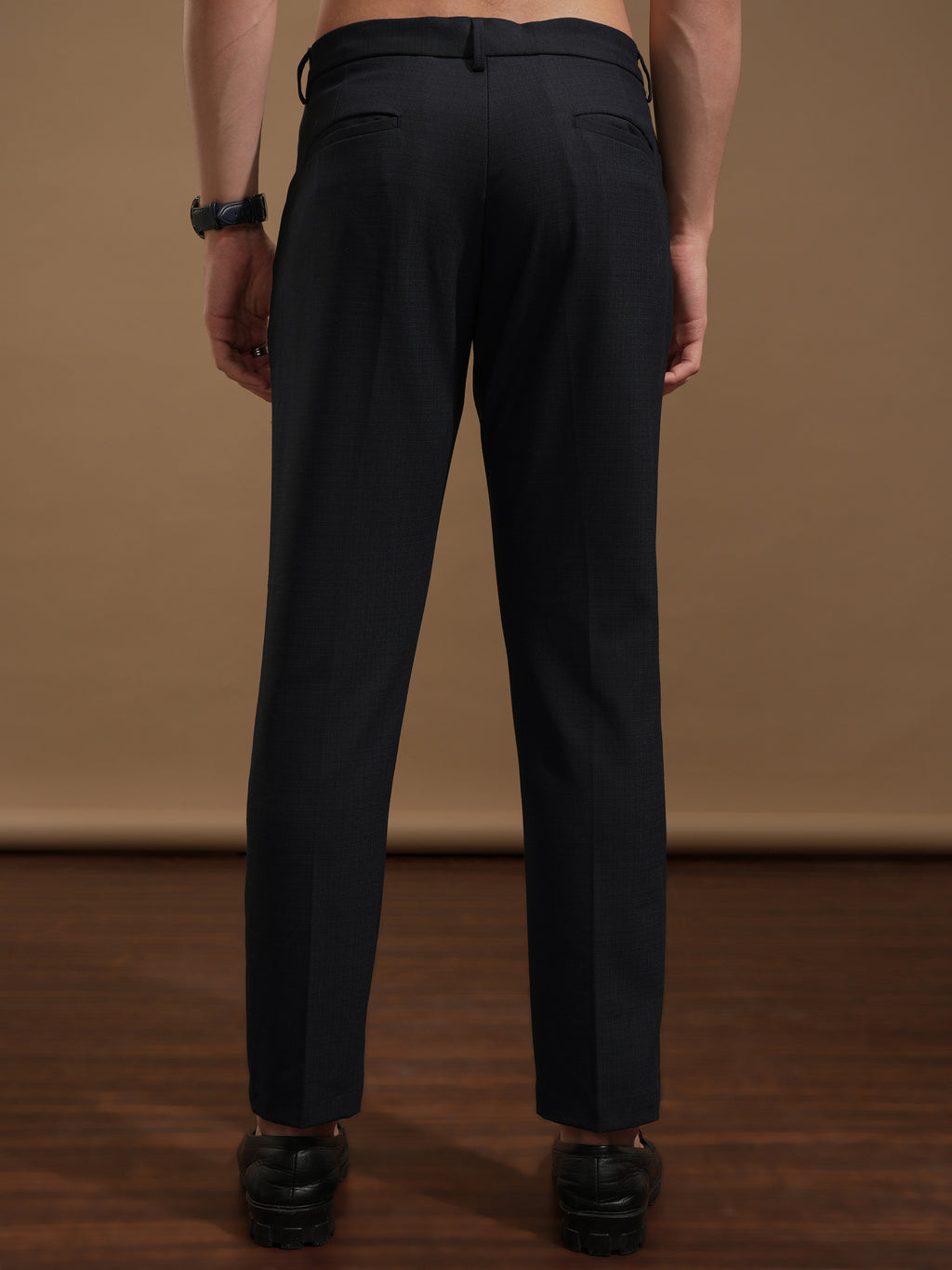 Highlander Men Navy Blue Slim Fit Solid Casual Trouser - Navy Blue - Image 3