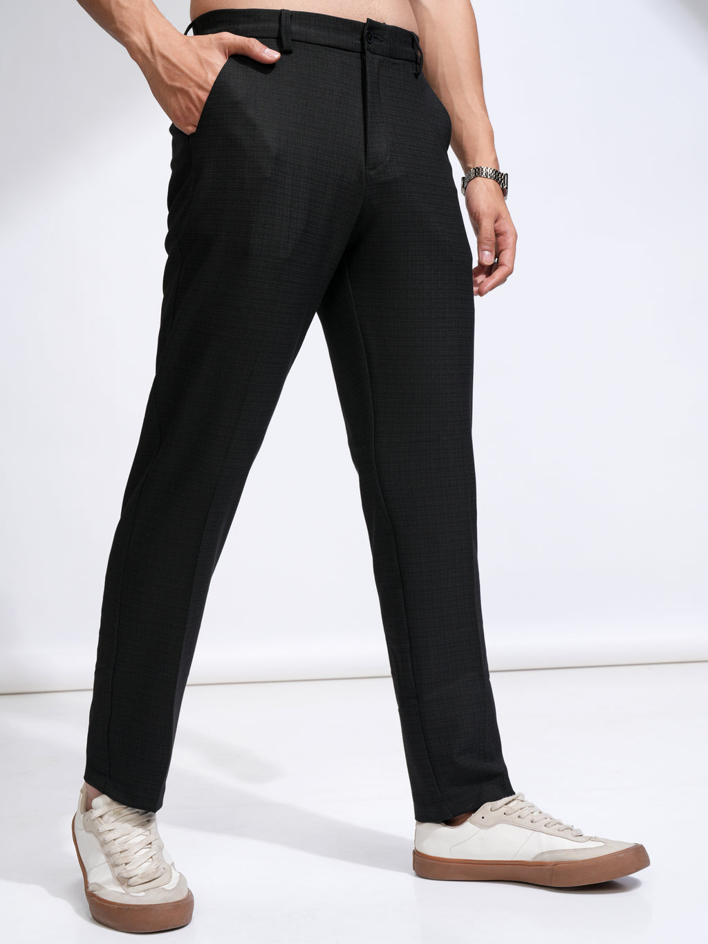 Highlander Men Black Slim Fit Solid Casual Trouser - Black - Image 6