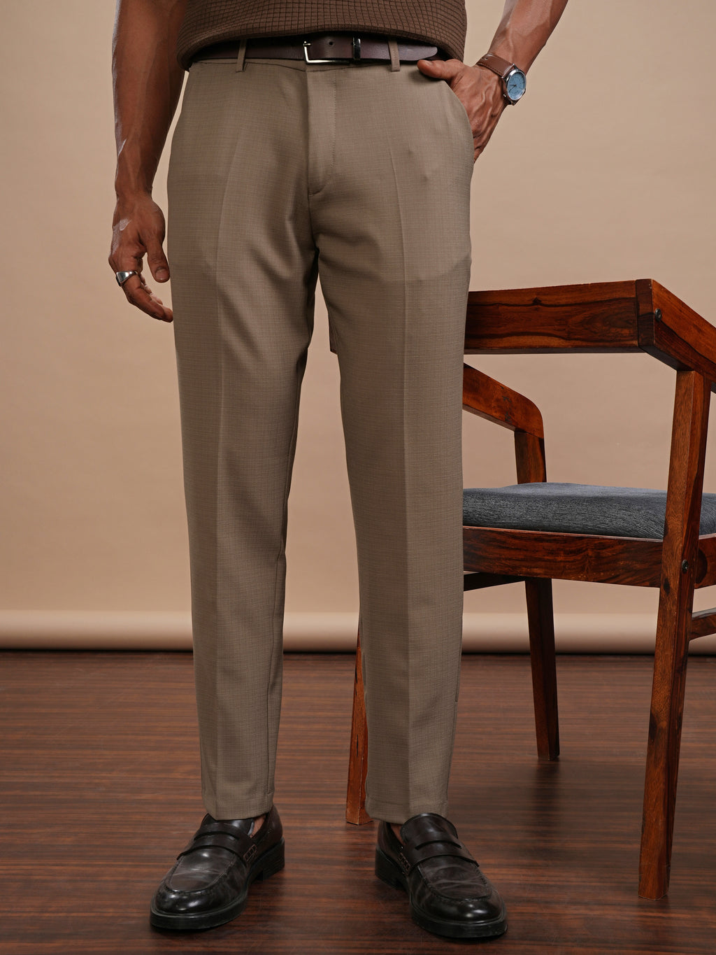Highlander Men Khaki Slim Fit Solid Casual Trouser - Khaki - Image 1