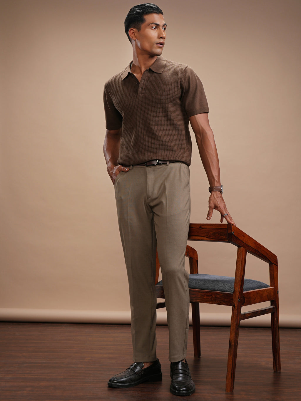 Highlander Men Khaki Slim Fit Solid Casual Trouser - Khaki - Image 2