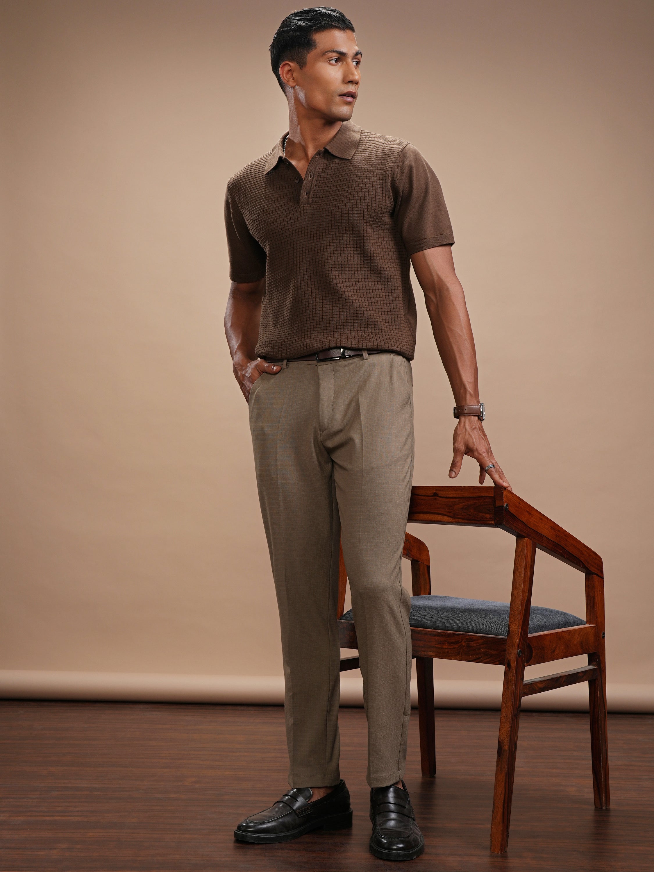 Highlander Men Khaki Slim Fit Solid Casual Trouser - Khaki - Image 2
