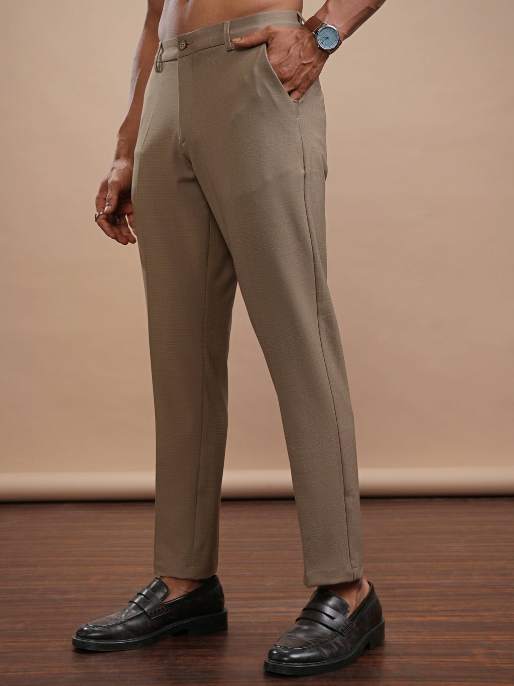 Highlander Men Khaki Slim Fit Solid Casual Trouser - Khaki - Image 4