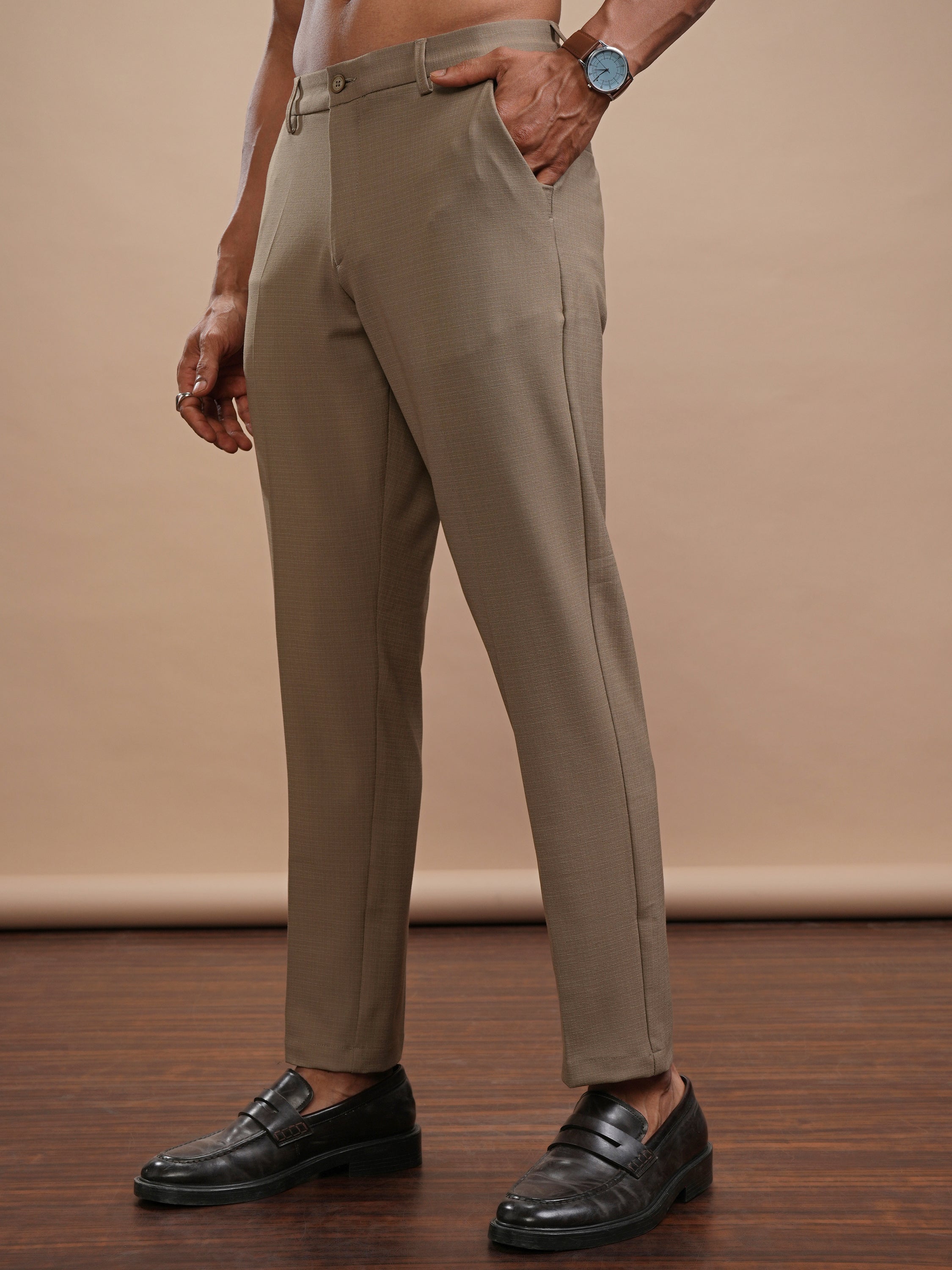 Highlander Men Khaki Slim Fit Solid Casual Trouser - Khaki - Image 4