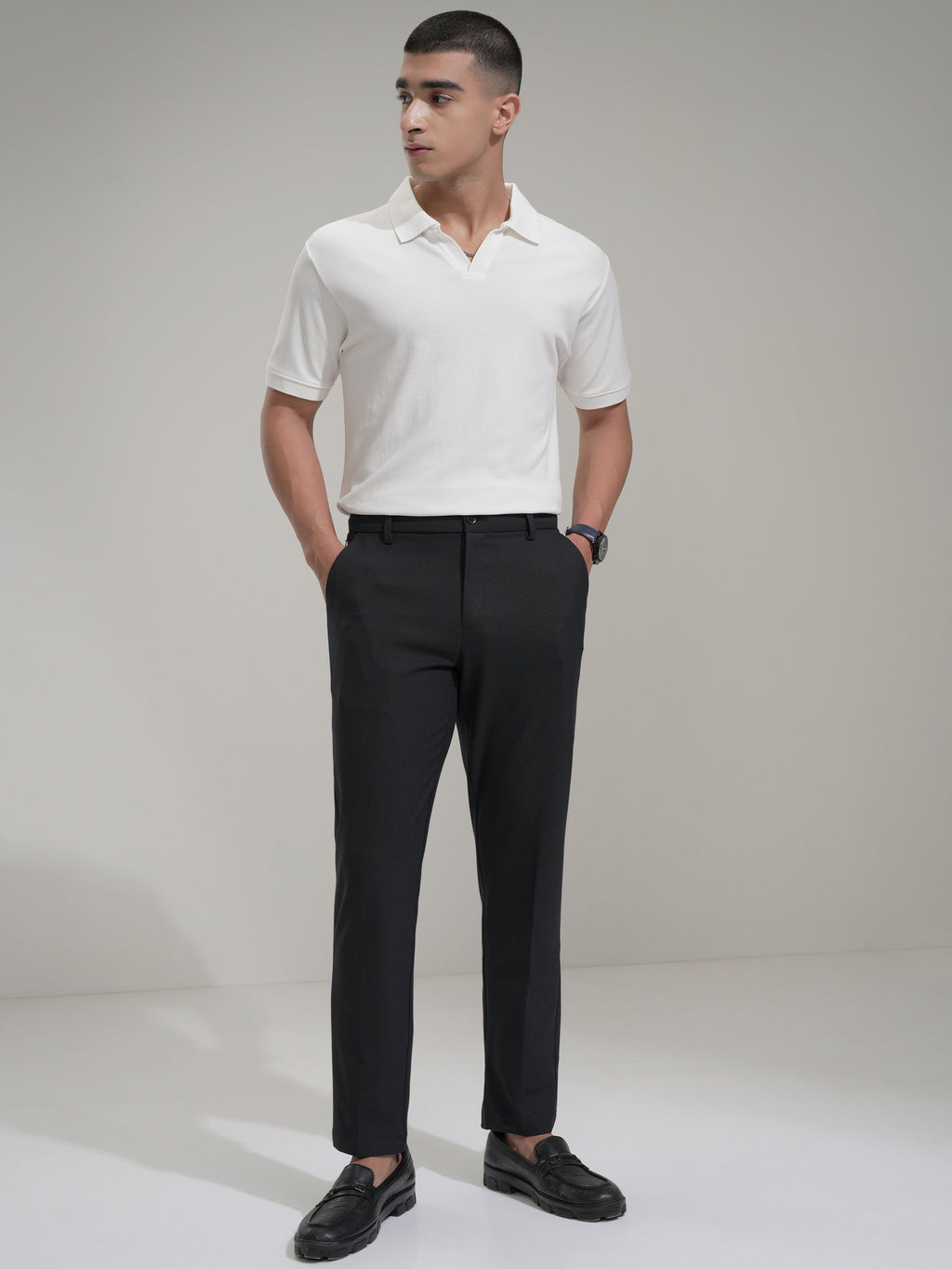 Highlander Men Navy Blue Slim Fit Solid Casual Trouser - Navy Blue - Image 2